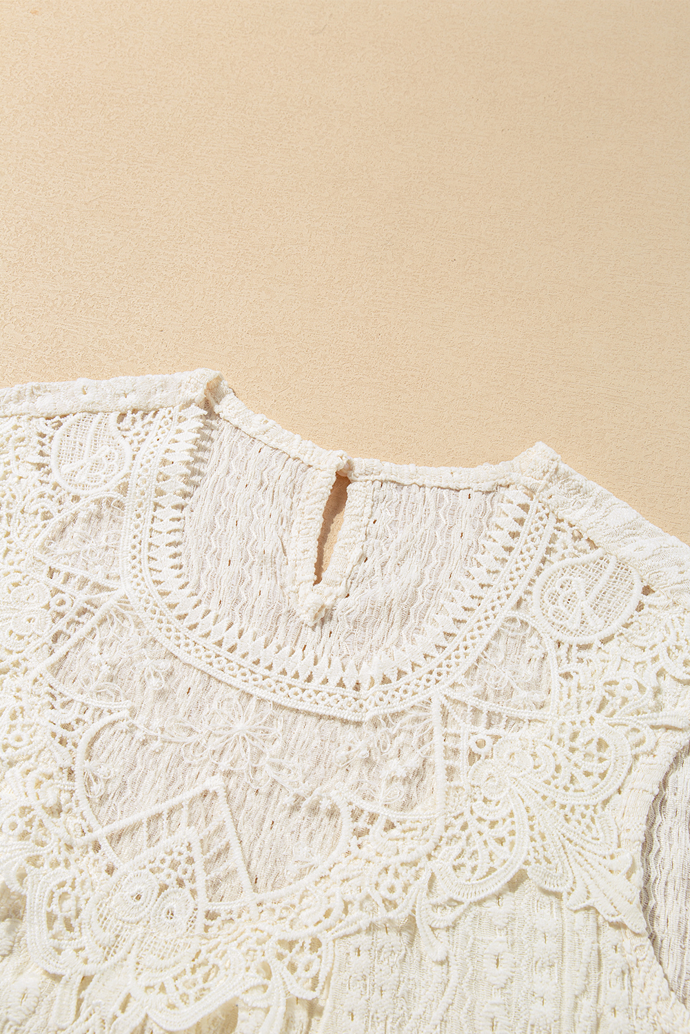 Apricot Guipure Lace Crochet Keyhole Back Tank Top - loveforevers