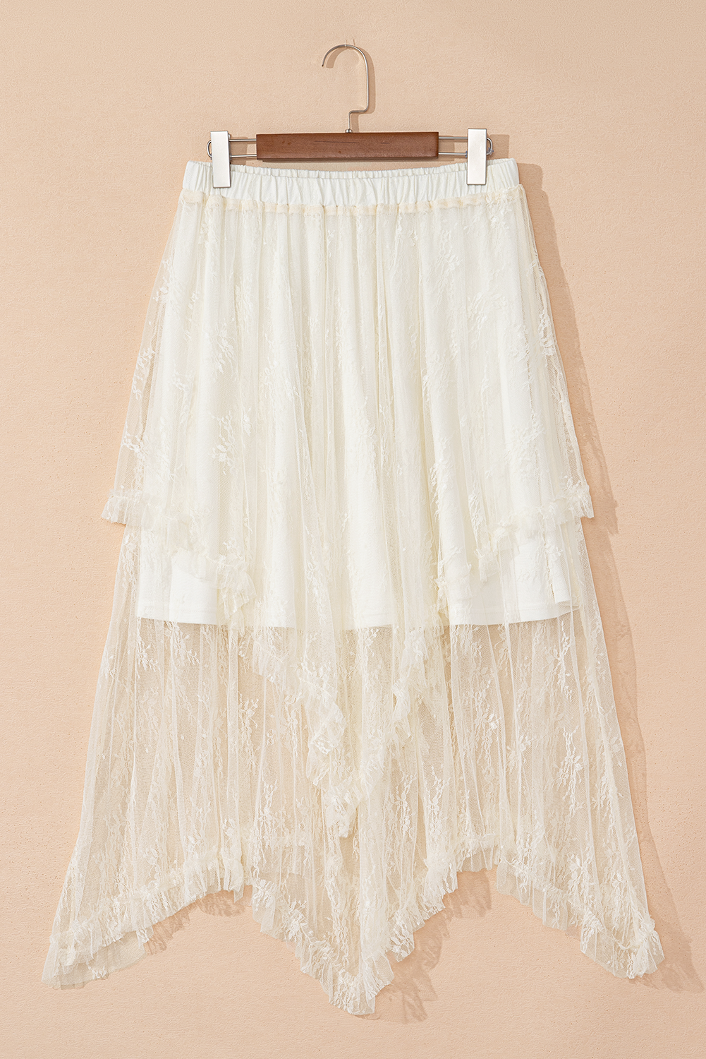 Apricot Lace Cascading Tiered High Waist Maxi Skirt - loveforevers