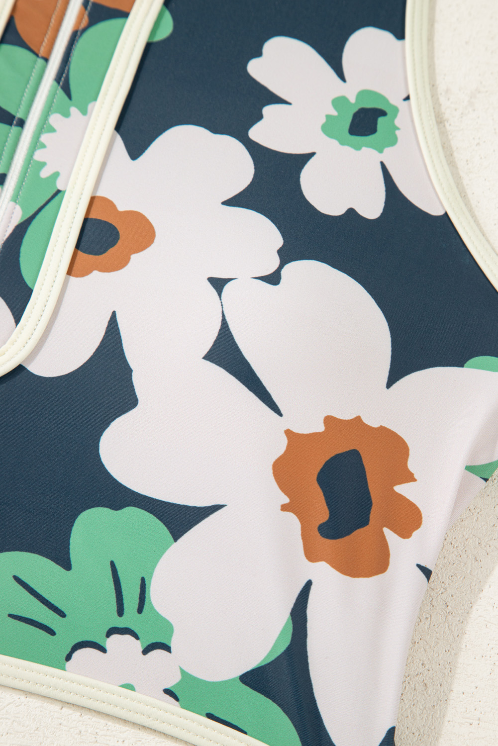Blue Flower Zip up Racerback High Waisted Bikini - loveforevers
