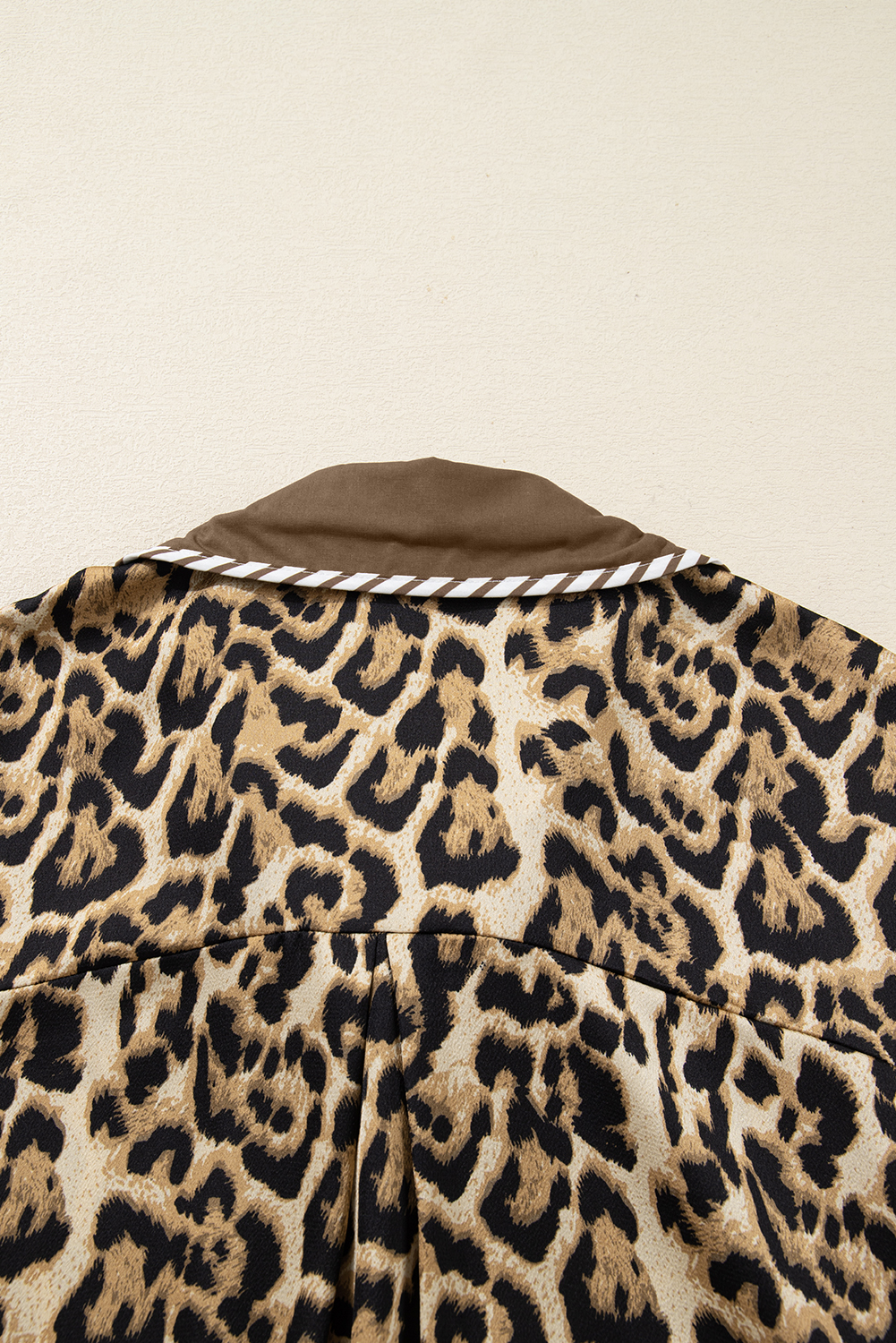 Brown Leopard Collared 3/4 Sleeve Shirt and Loose Pants Two Piece Outfit Set - loveforevers