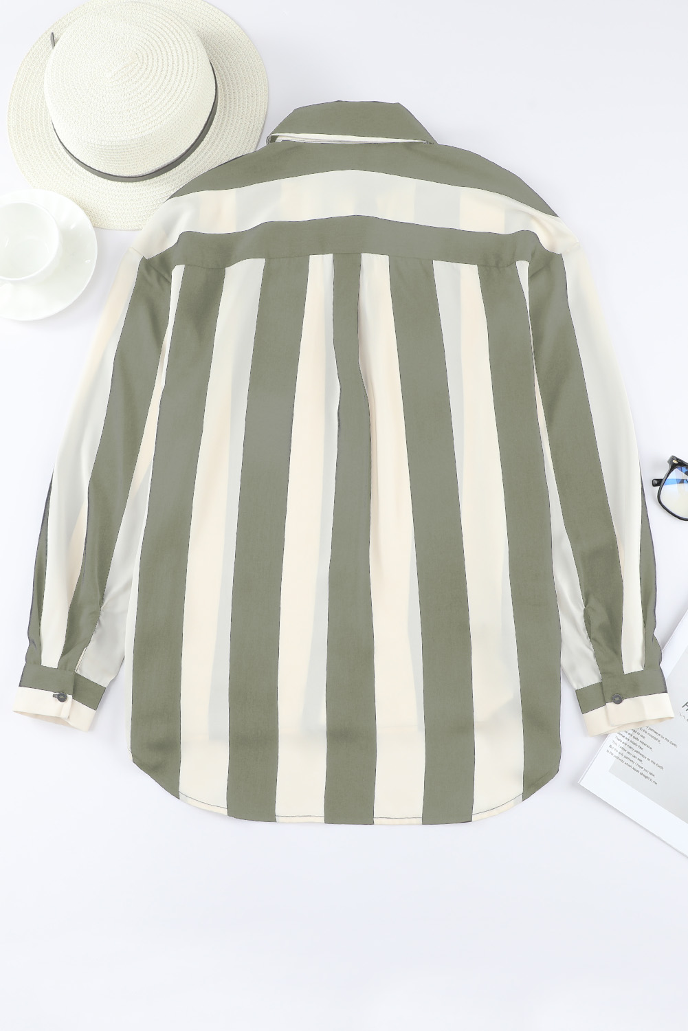 Green Striped Soft Relaxed Button Up Shirt - loveforevers