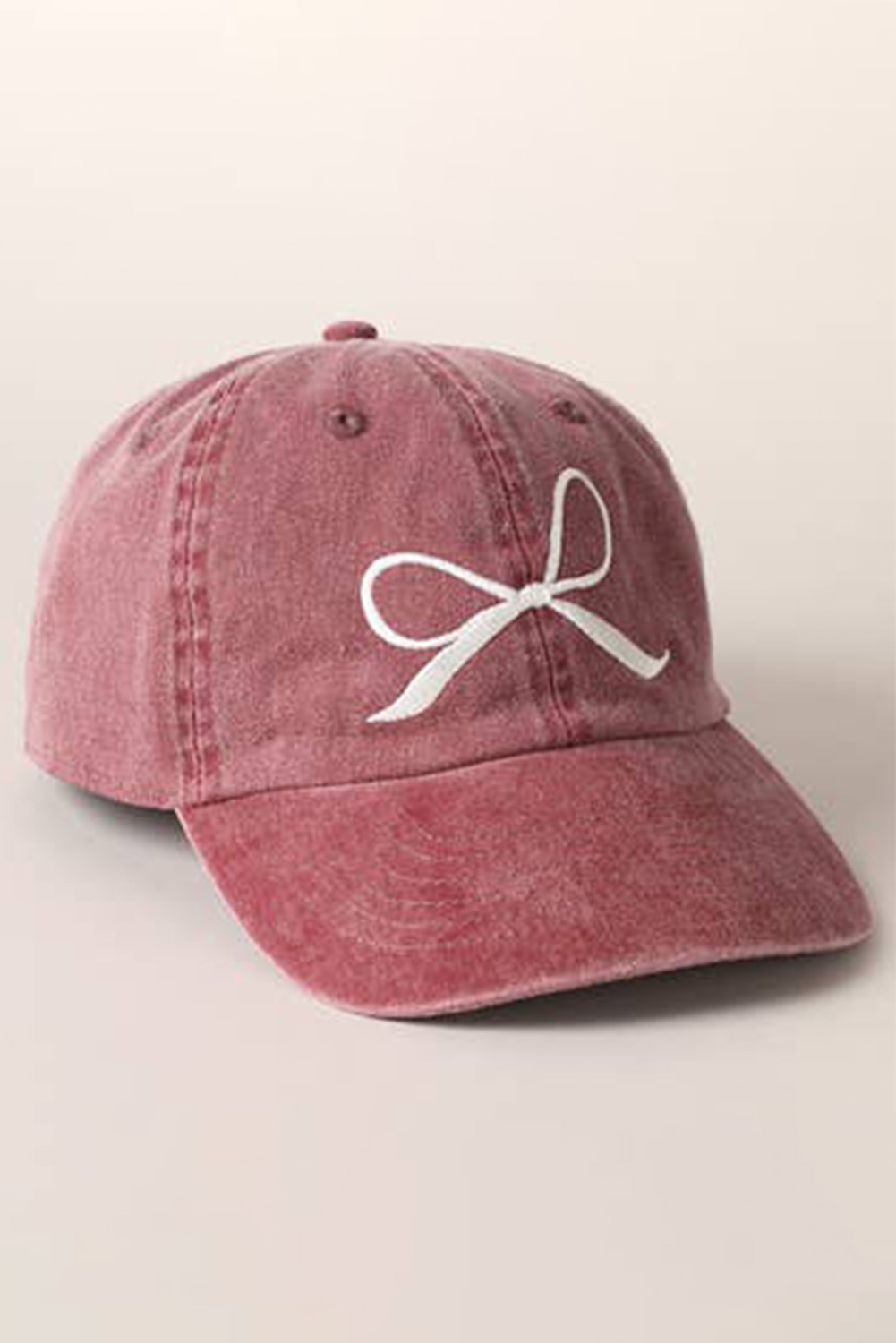 Rose Pink Embroidered Bow Knot Denim Baseball Cap - loveforevers