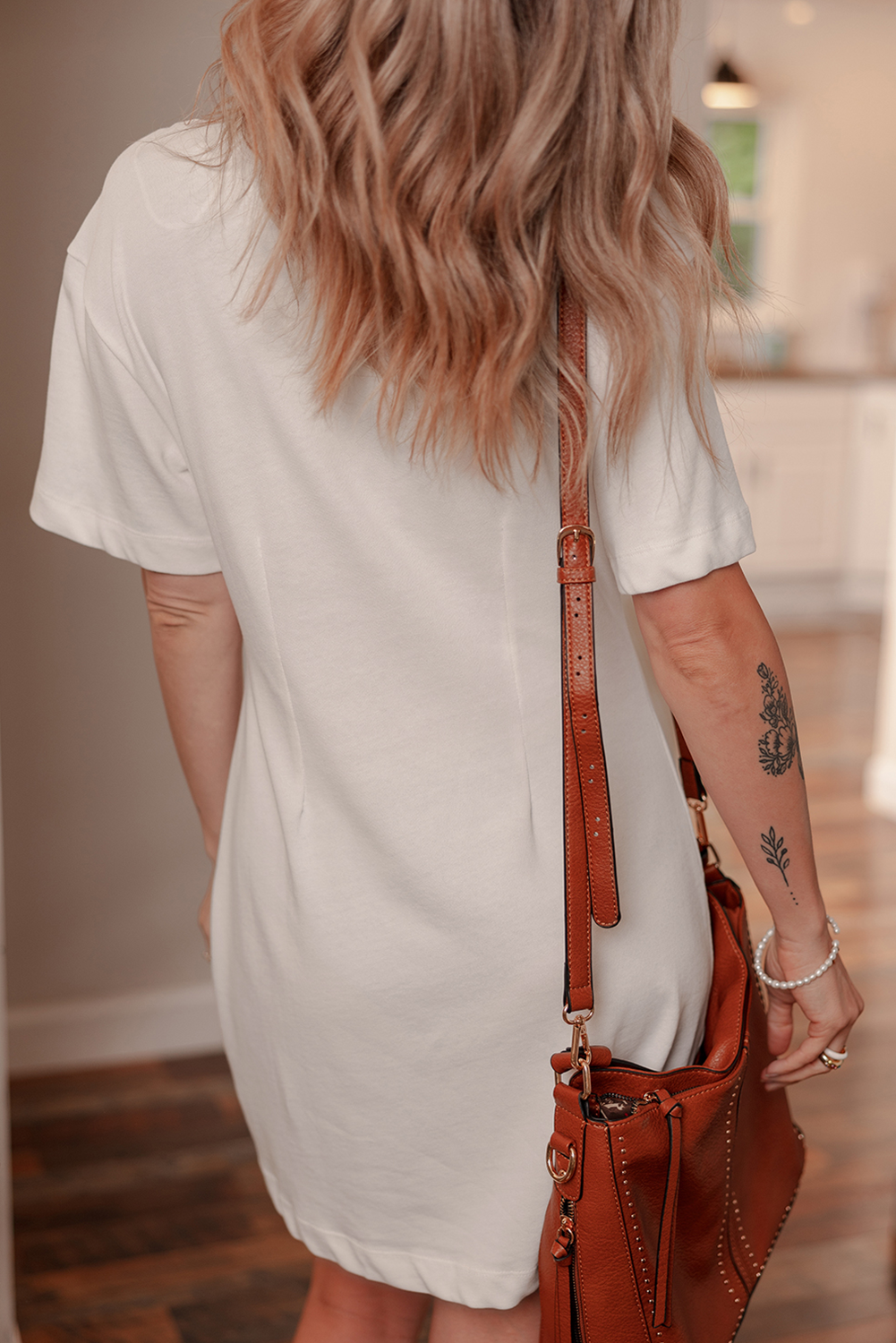 White Cute Heifer Patched Crewneck Shift T Shirt Dress - loveforevers