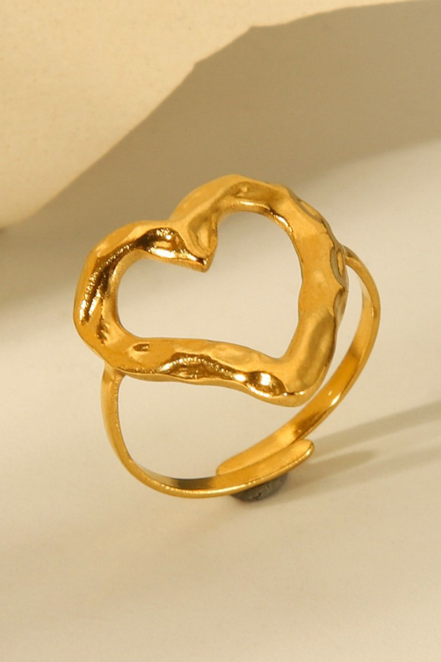 Gold Plated Heart Shaped Adjustable Finger Ring - loveforevers