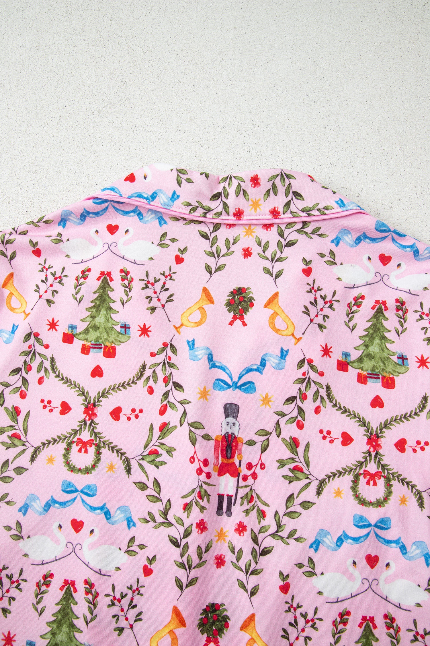 Pink Nutcracker Doll Christmas Print Ribbon Tie Waist Short 2pcs Pajama Set - loveforevers