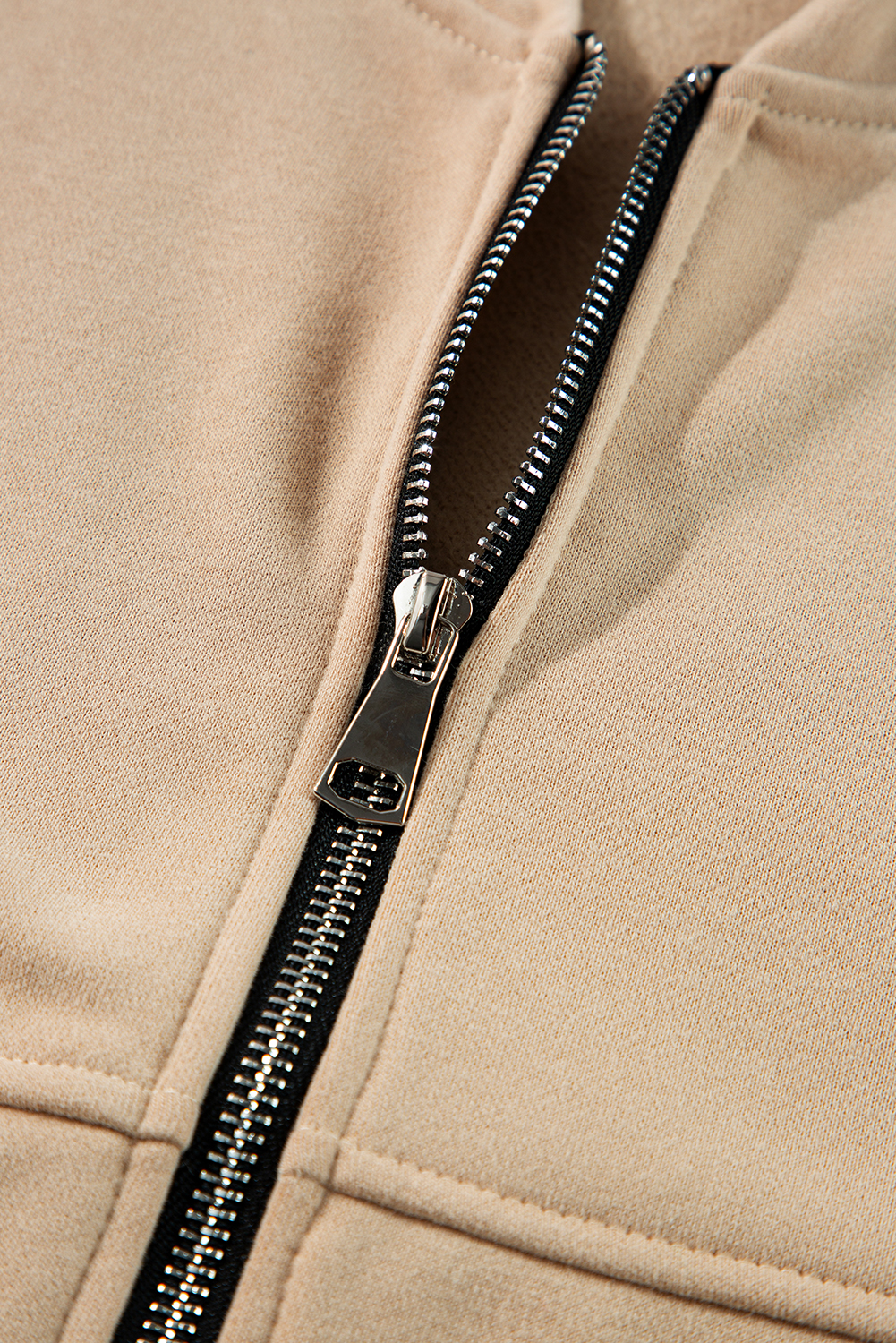 Apricot Solid Seamed Zipper Jacket and Drawstring Waist Pants Set - loveforevers