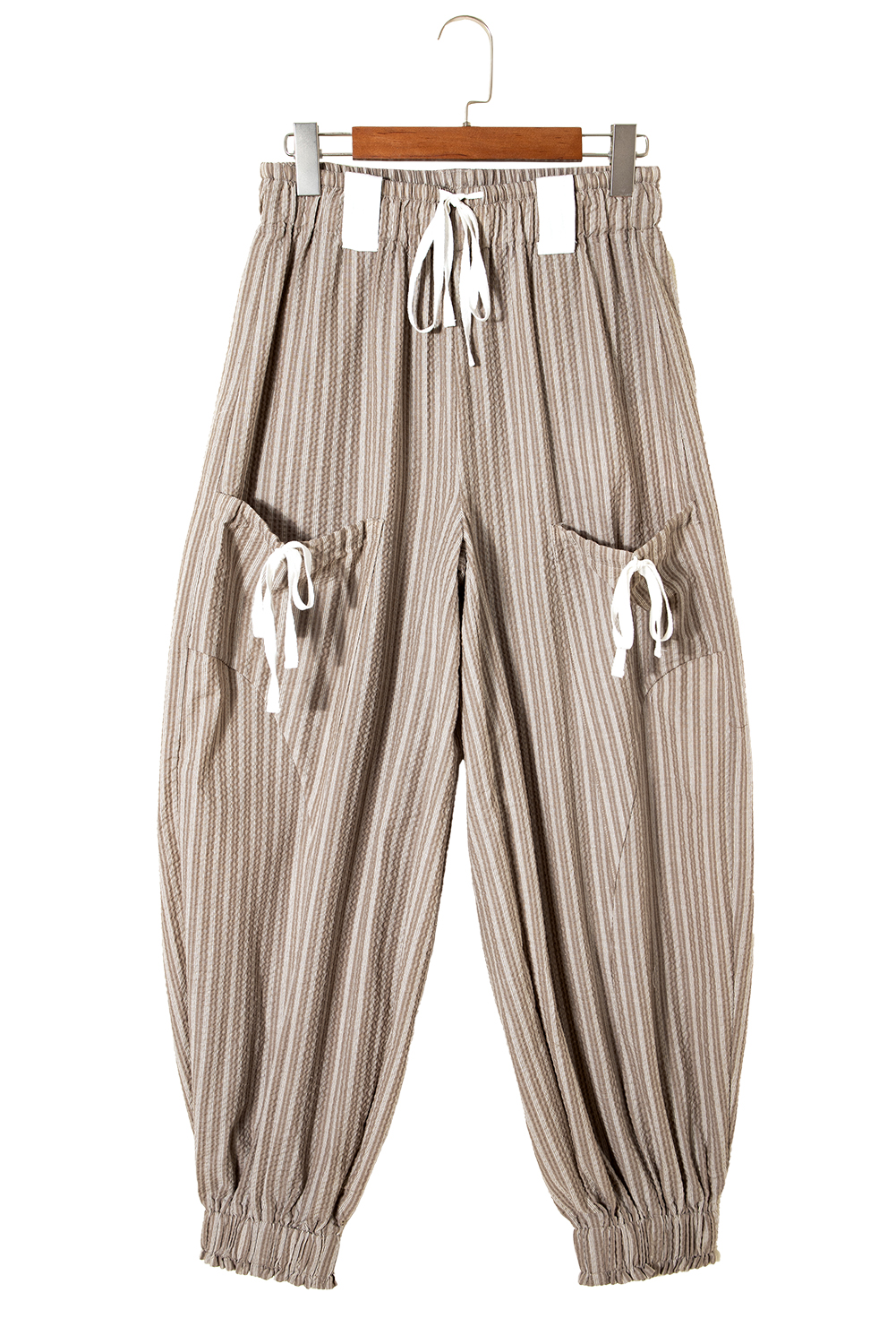 Brown Stripe Drawstring Cargo Jogger Pants with Pockets - loveforevers