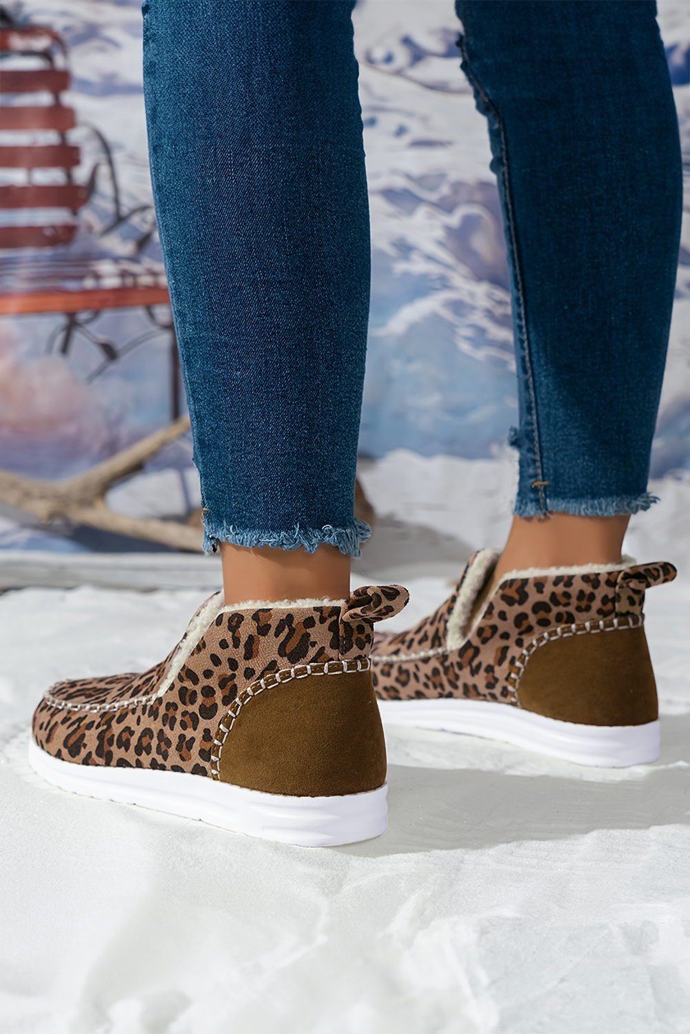 Brown Leopard Print Ankle Patched Flat Winter Fur Boots - loveforevers