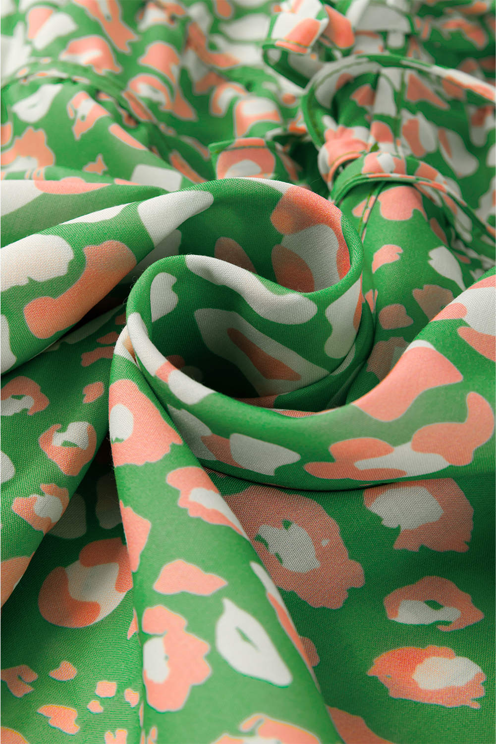 Green Abstract Leopard Tied Front Flutter Sleeve Blouse - loveforevers