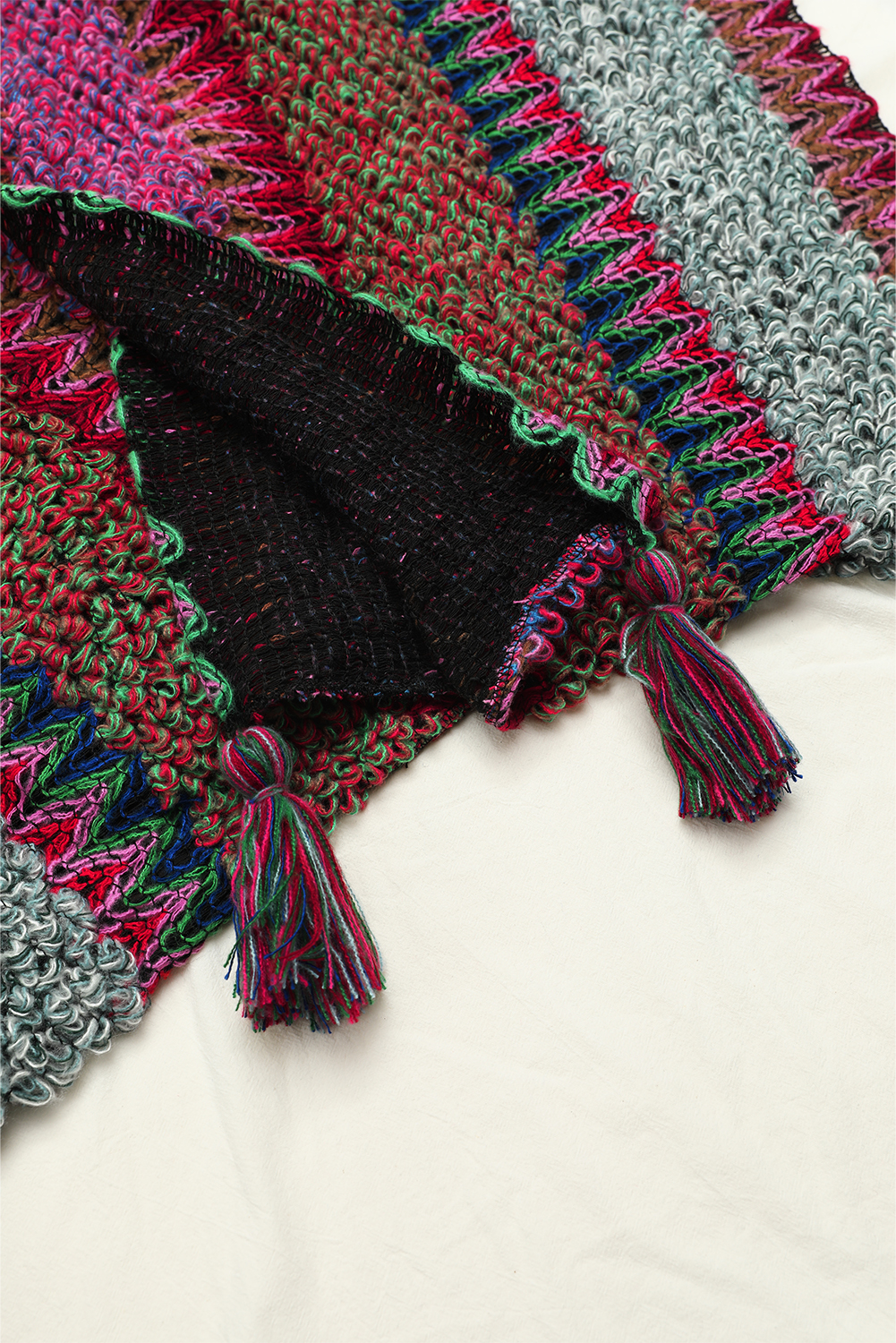 Rose Red Ethnic Knit Shawl Wrap Cape Sweater Thickened Tassel Poncho Cloak - loveforevers