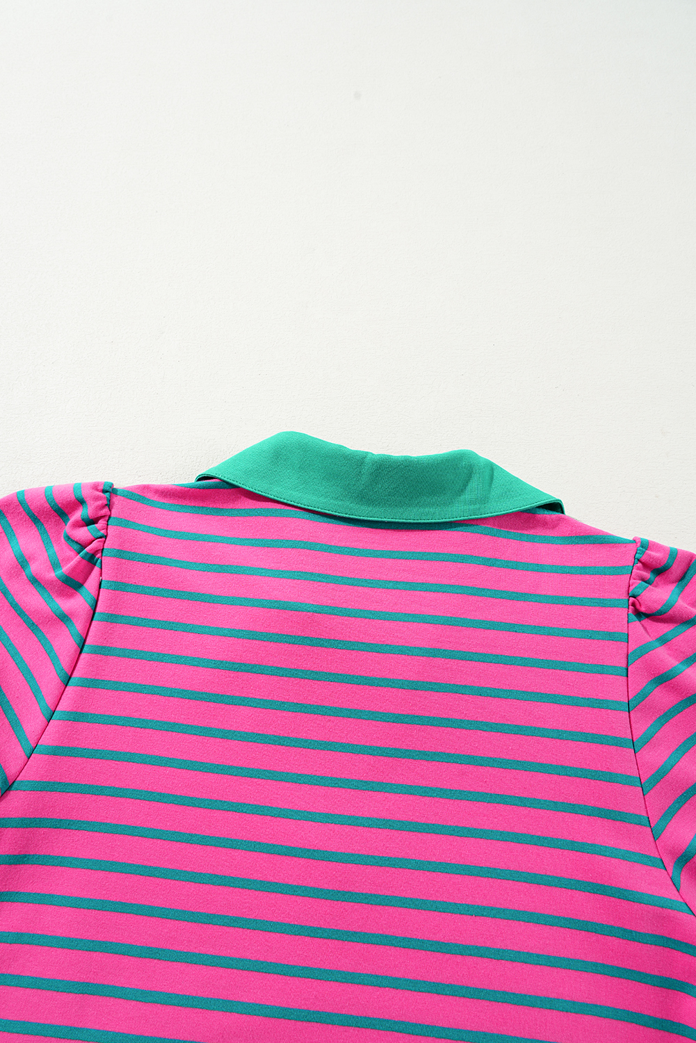 Pink Stripe Collared V Neck Puff Sleeve T Shirt Dress - loveforevers