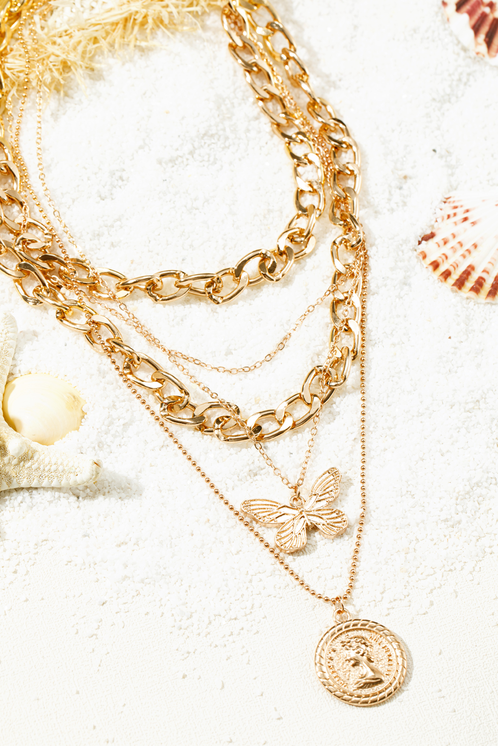 Gold Plated Alloy Multilayer Butterfly Charm Necklace - loveforevers