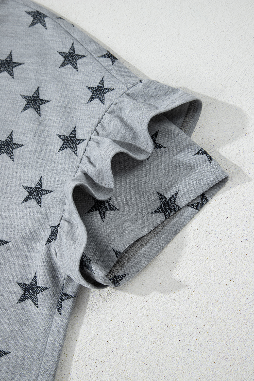 Gray Star Print Tiered Ruffled Sleeve Crew Neck T Shirt - loveforevers
