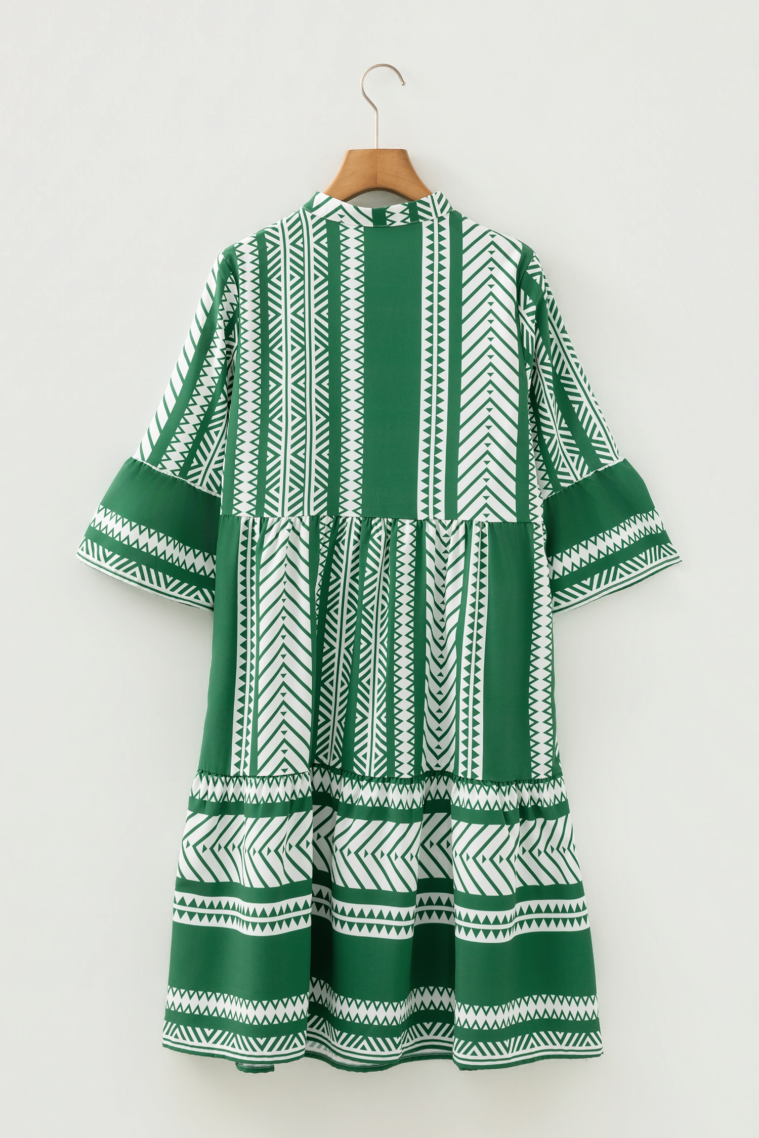 Green Boho Ethnic Print Half Button 3/4 Sleeve Casual Dress - loveforevers