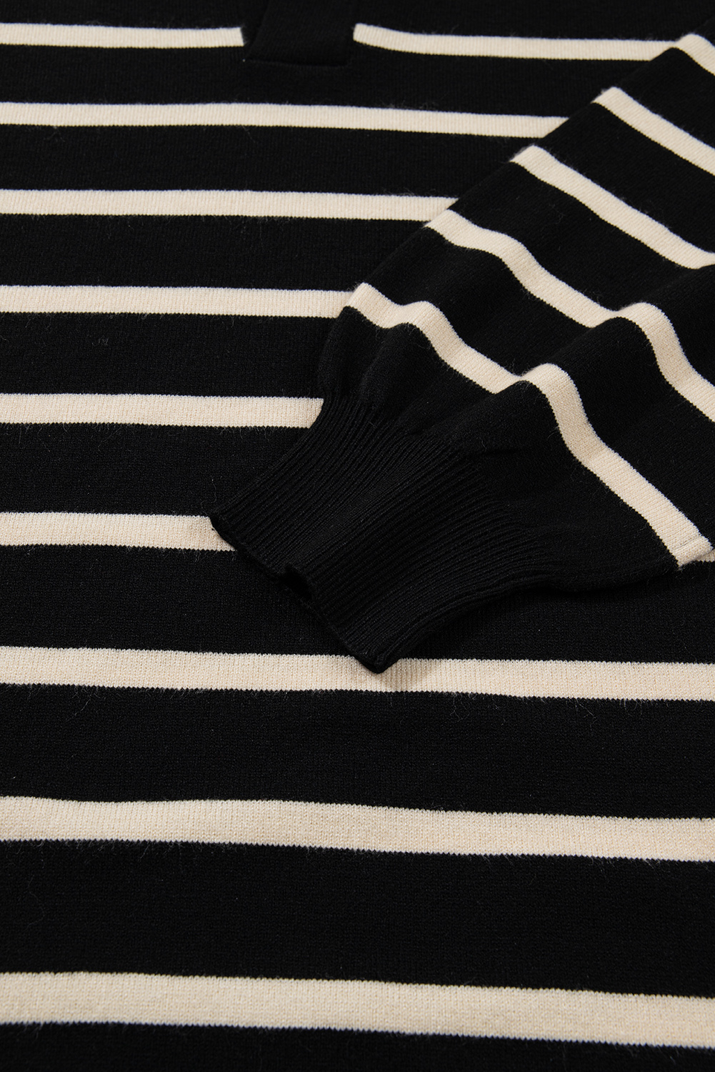 Black Stripe Polo Collar Puff Sleeve Sweater Mini Dress - loveforevers
