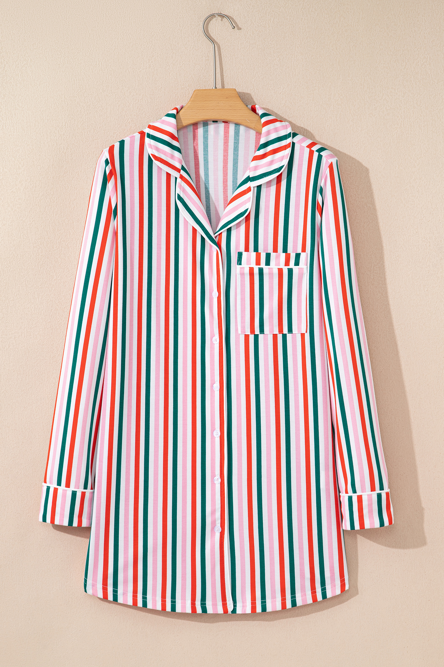 Pink Stripe Christmas Long Sleeve Shirt Style Lounge Dress - loveforevers