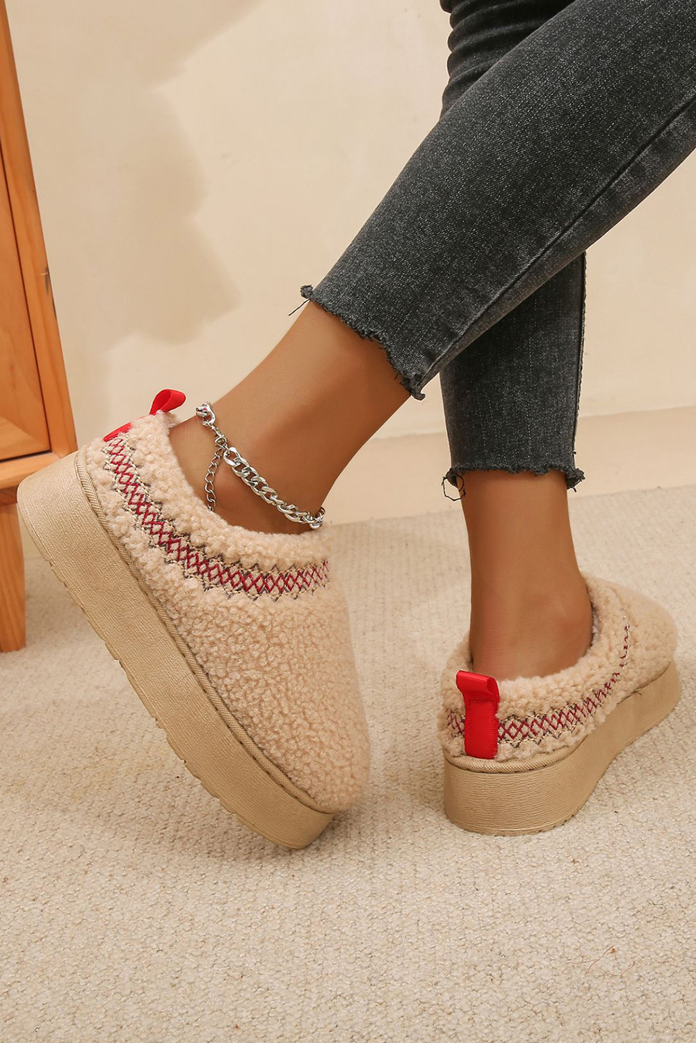 Oatmeal Embroidered Sherpa Plush Thick Sole Snow Boots - loveforevers