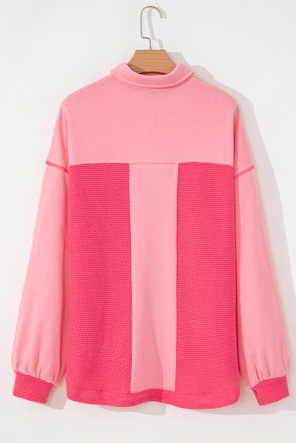 Peach Blossom Two Tone Contrast Waffle Knit Buttoned Loose Shacket - loveforevers