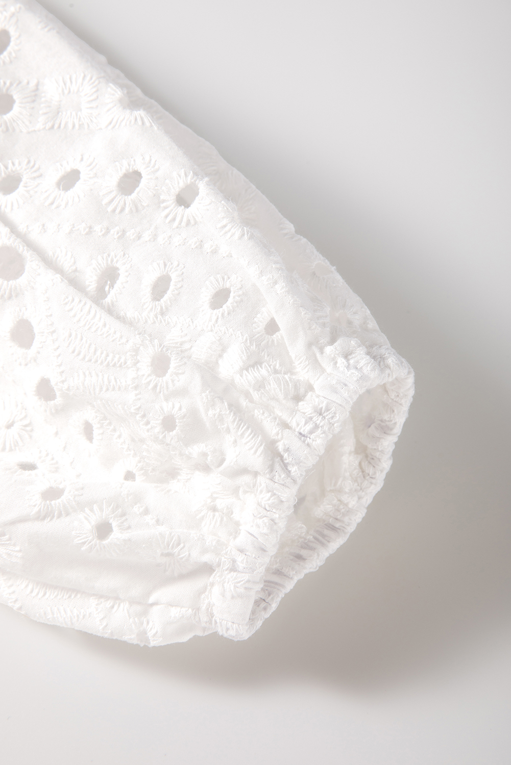 White Eyelet Embroidered Puff Sleeve V Neck Blouse - loveforevers