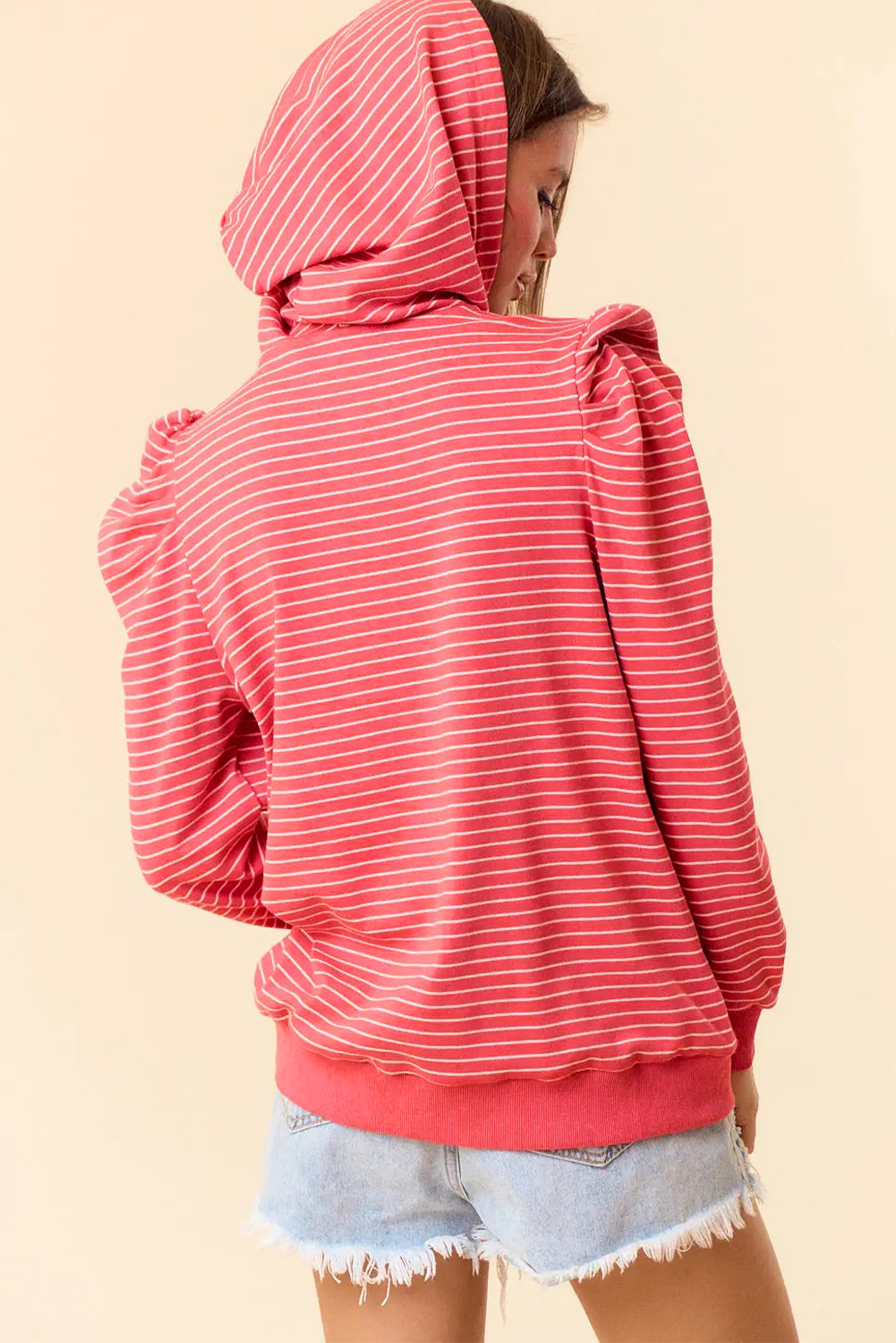 Red Stripe Puff Sleeve Stripe Hoodie - loveforevers