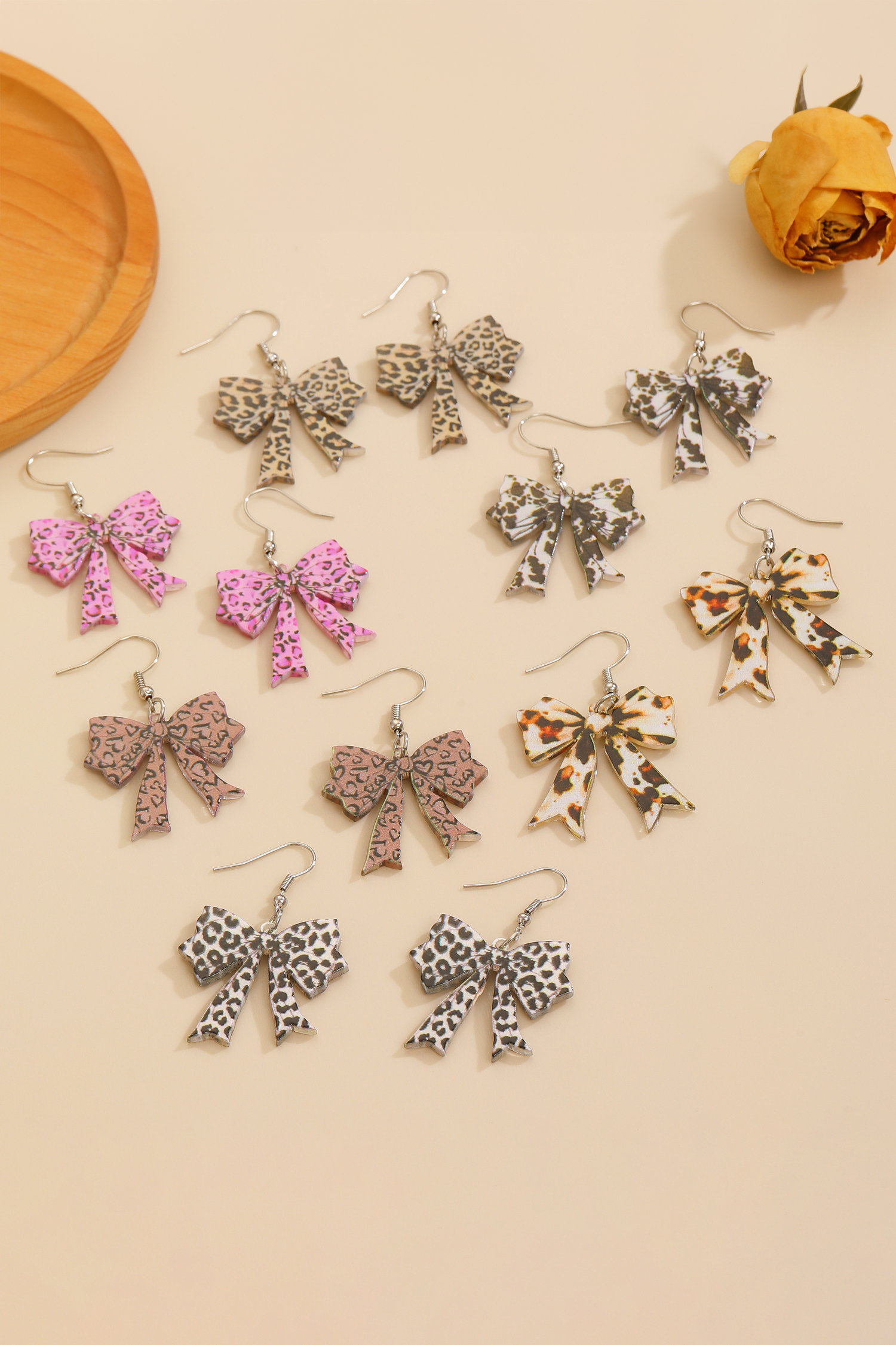 Cinnamon Stylish Leopard Printed Bow Stainless Hook Earrings - loveforevers