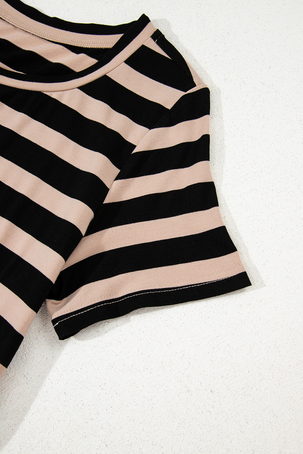Black Stripe Casual Round Neck T-shirt Maxi Dress with Pockets - loveforevers