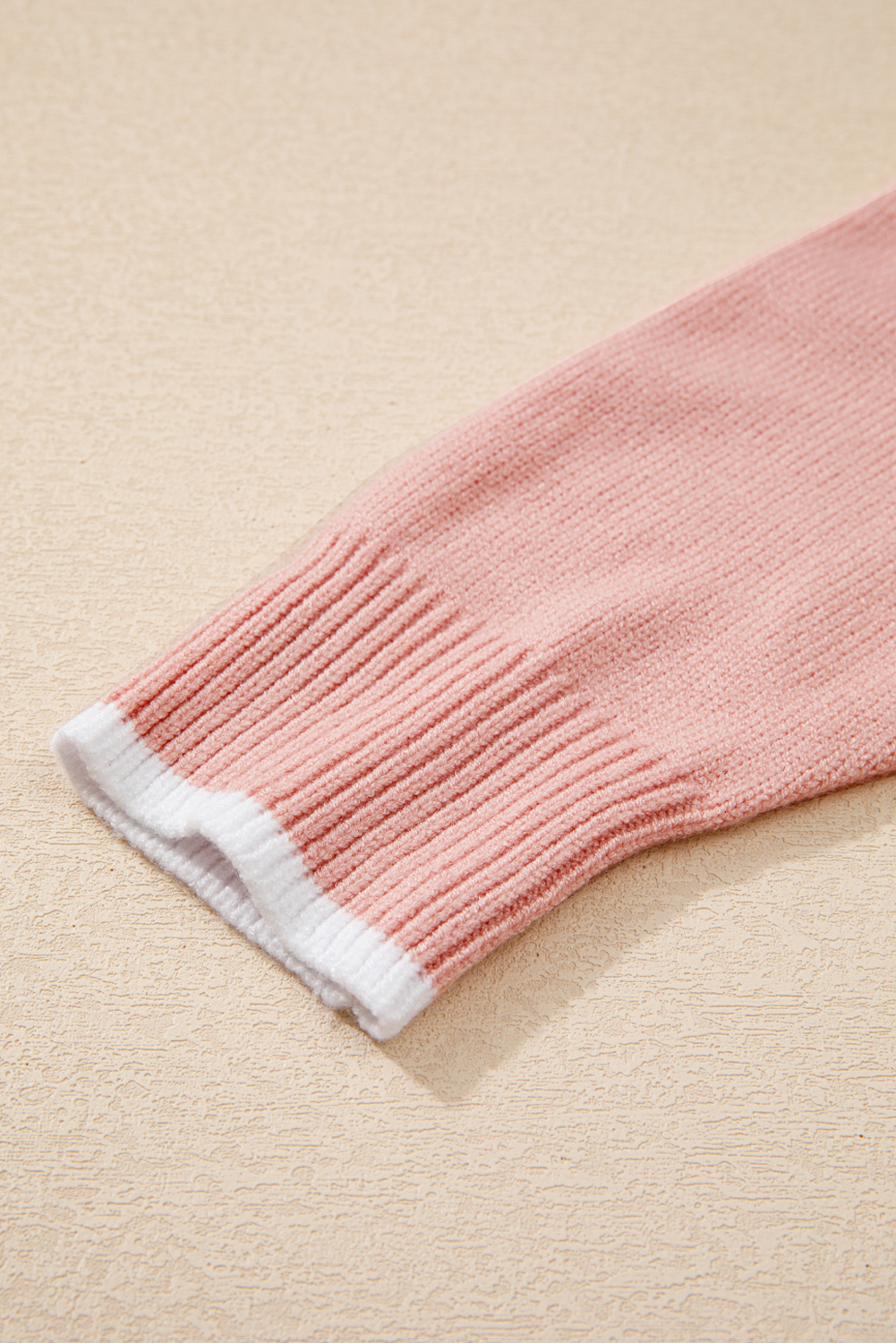 Light Pink Ruffled Bowknot Ribbed Trim Long Sleeve Sweater - loveforevers