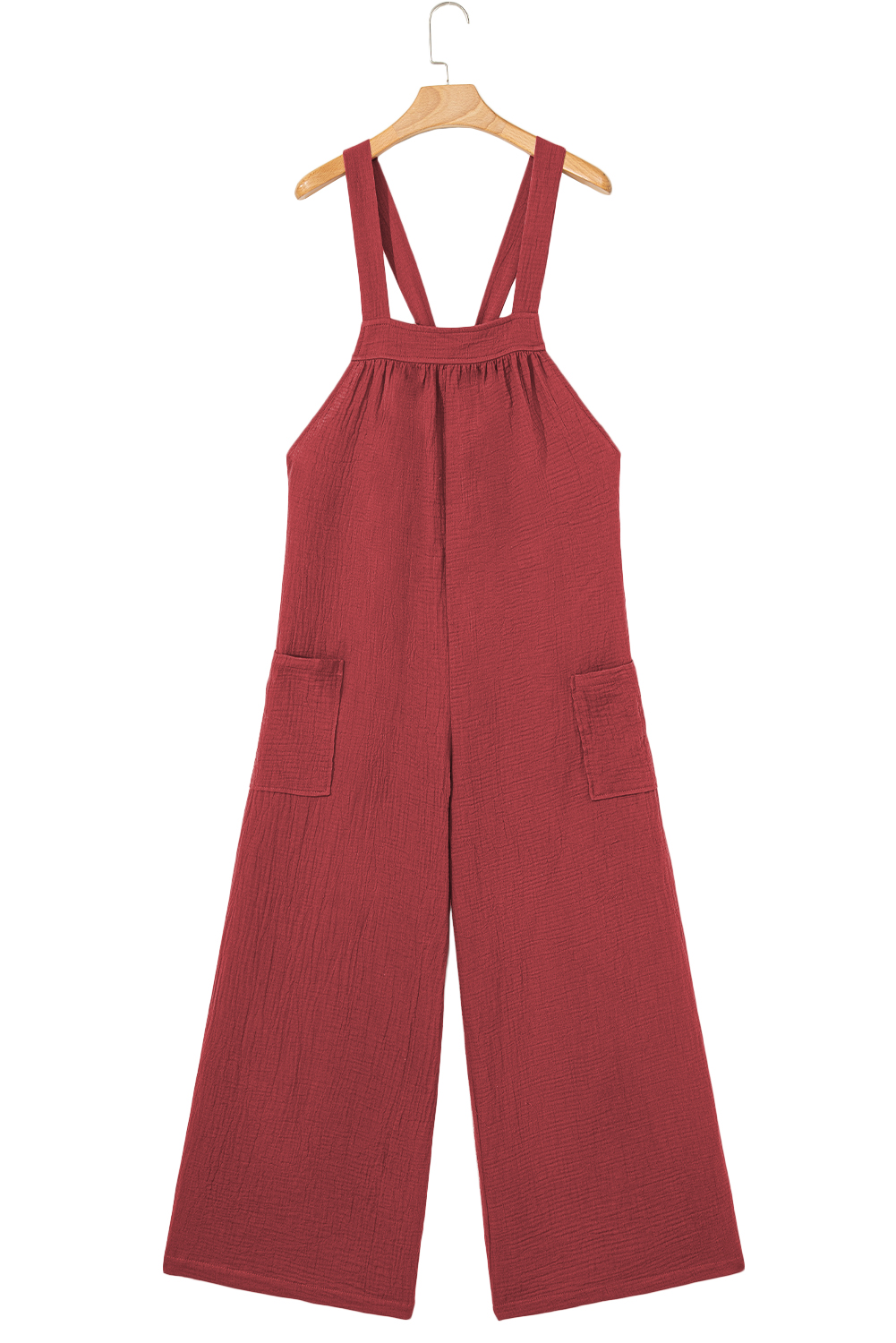 Red Clay Knotted Back Strap Cotton Bib Jumpsuit - loveforevers