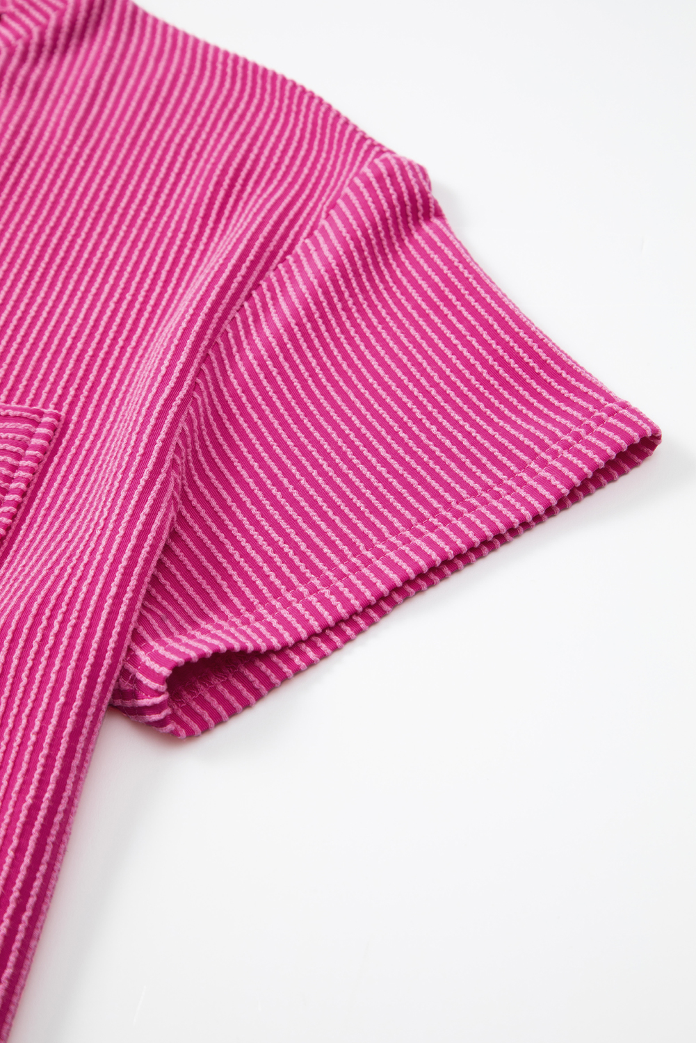 Pink Corded Knit Pocketed Loose Fit T Shirt - loveforevers