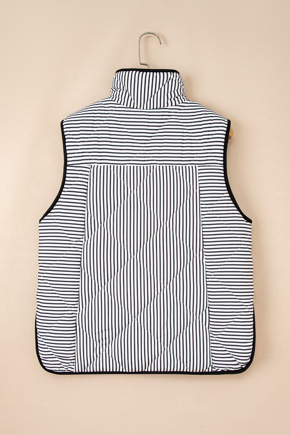 Black Stripe Contrast Trim Snap Button Collared Winter Vest - loveforevers