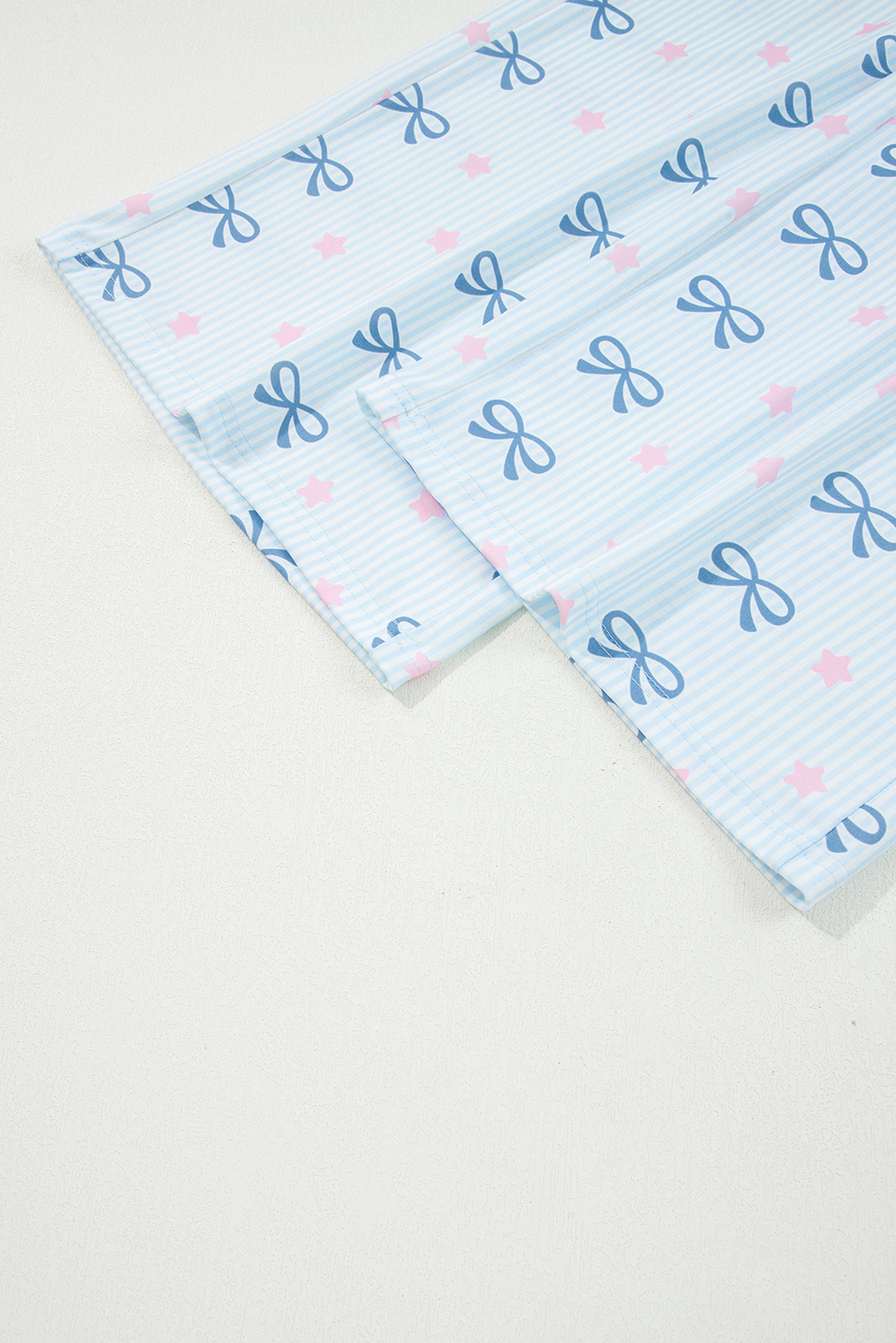 Sky Blue Stripe Bow Star Print Tied Detail 2pcs Lounge Set - loveforevers