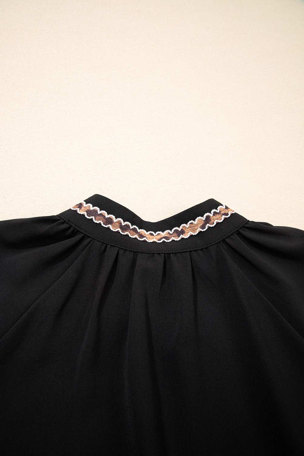 Black Contrast Trim V Neck Bracelet Sleeve Shift Mini Dress - loveforevers