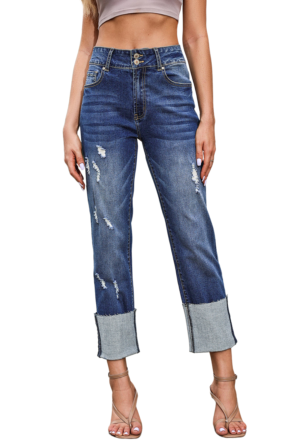 High Waist Distressed Straight Leg Jeans - loveforevers