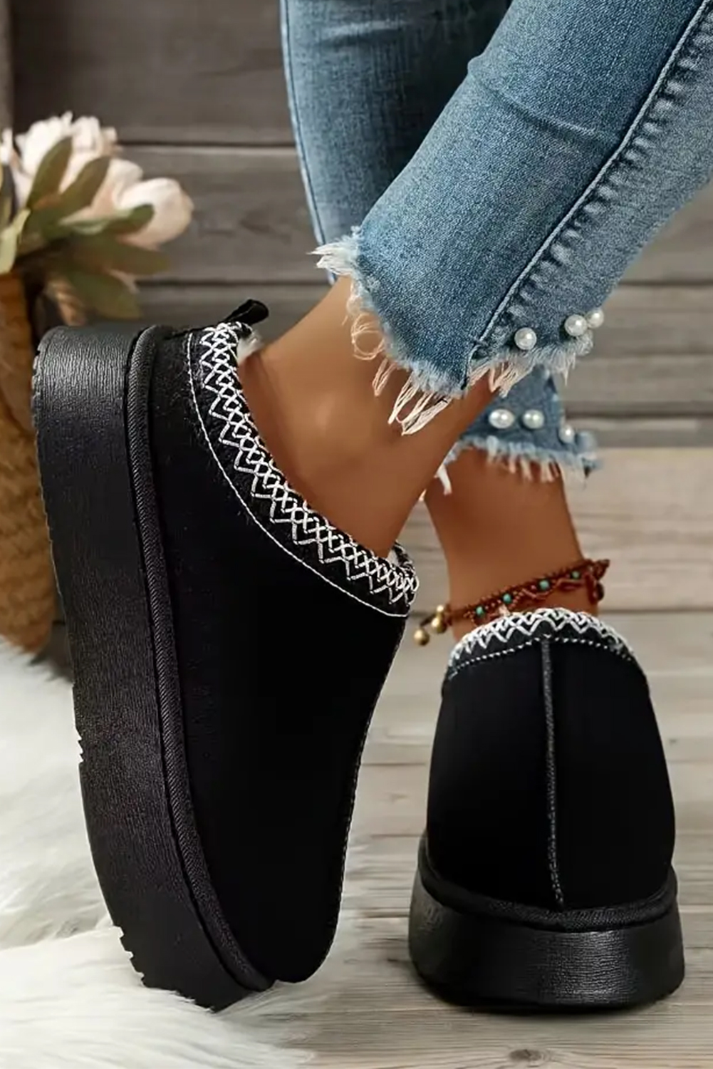 Chestnut Contrast Print Suede Plush Lined Snow Boots - loveforevers