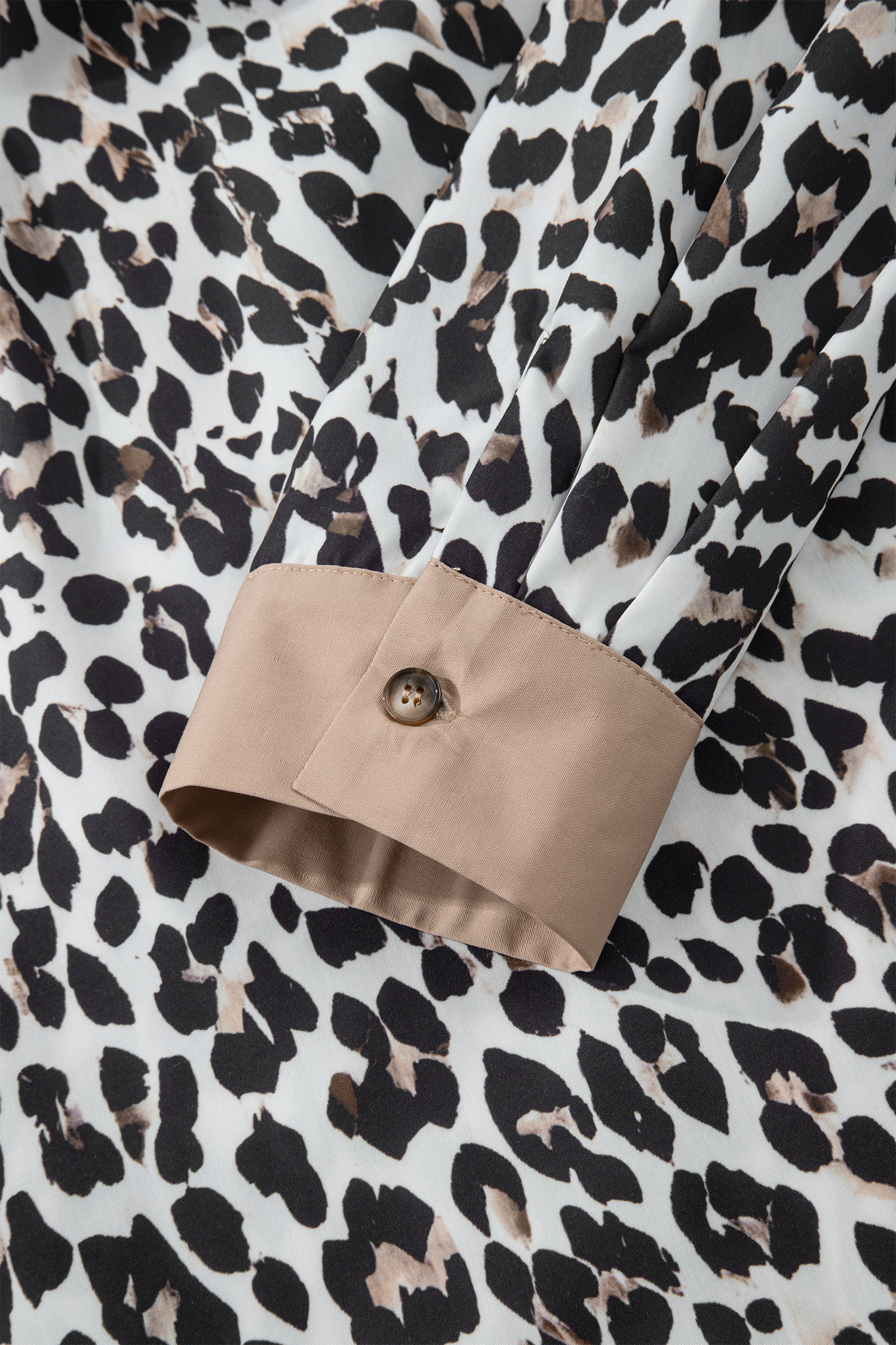 Multicolour Leopard Print Contrast Trim Button Split Neck Plus Long Sleeve Top - loveforevers