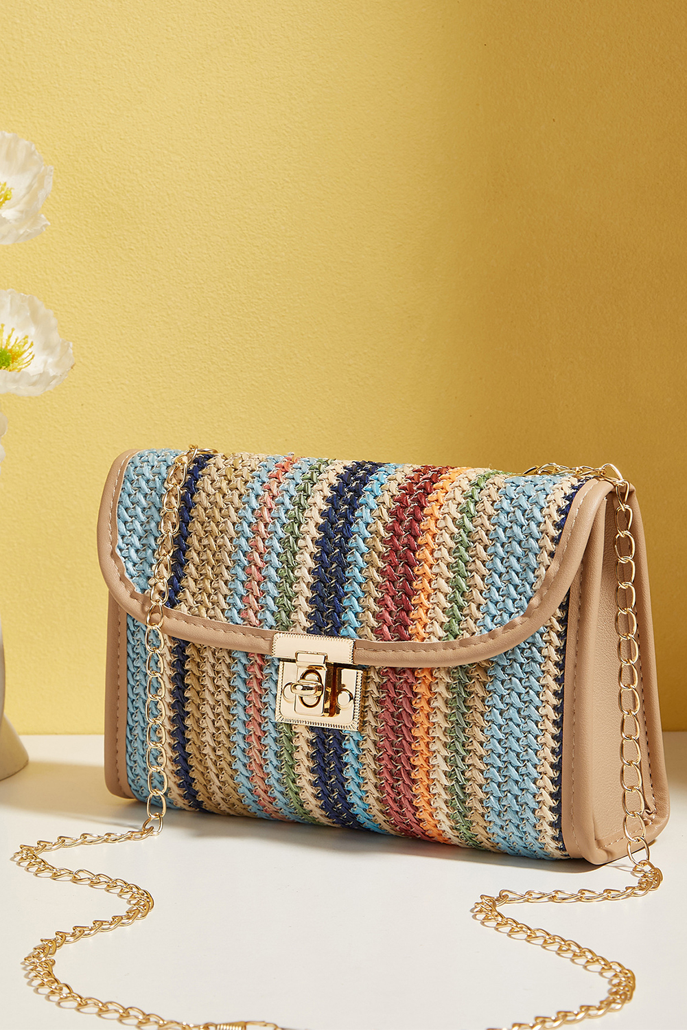 Iceland Blue Striped Crochet Flapped Single Shoulder Bag - loveforevers