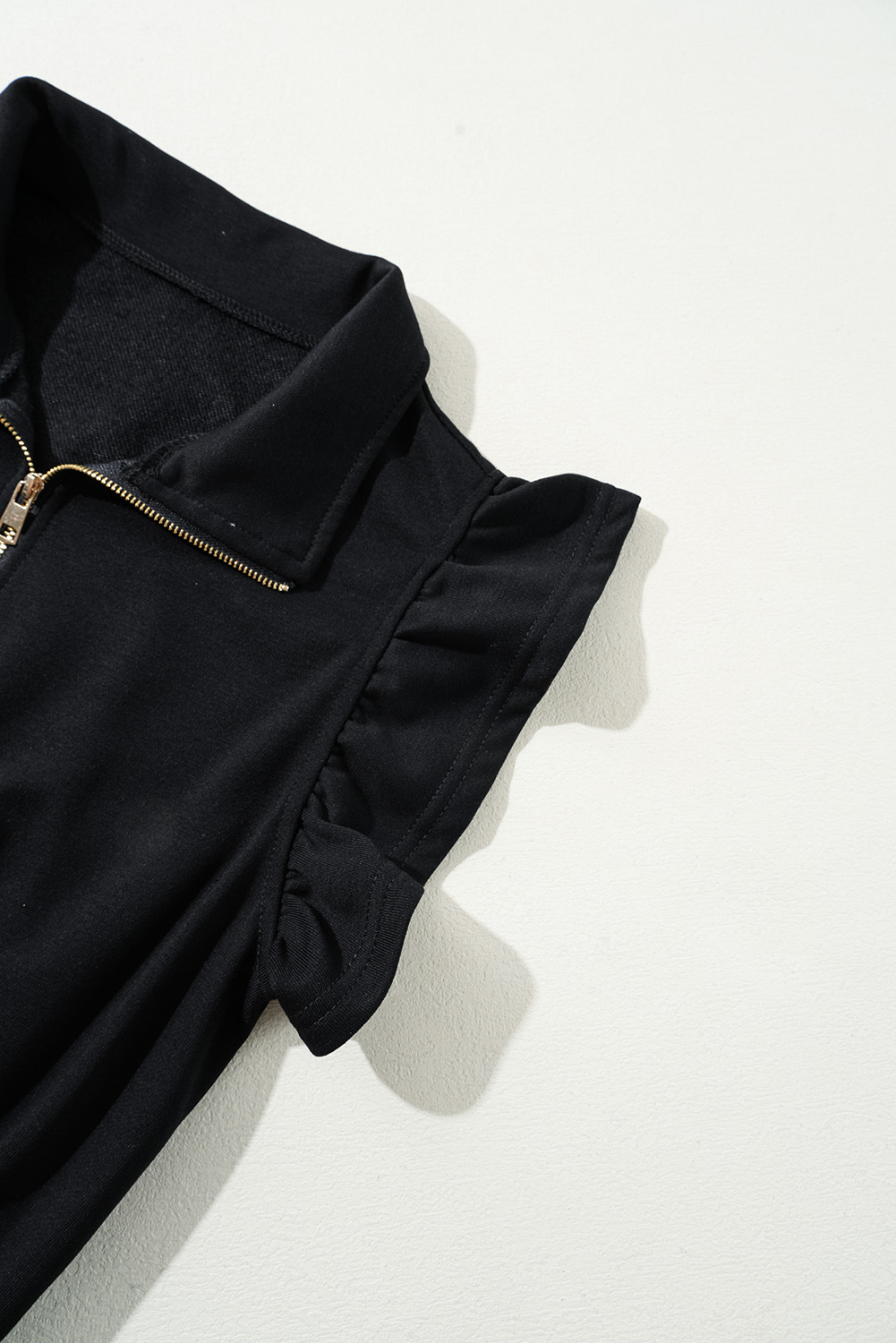 Black Zipper Flutter Sleeve Drawstring Elastic Waistband Jumpsuit - loveforevers