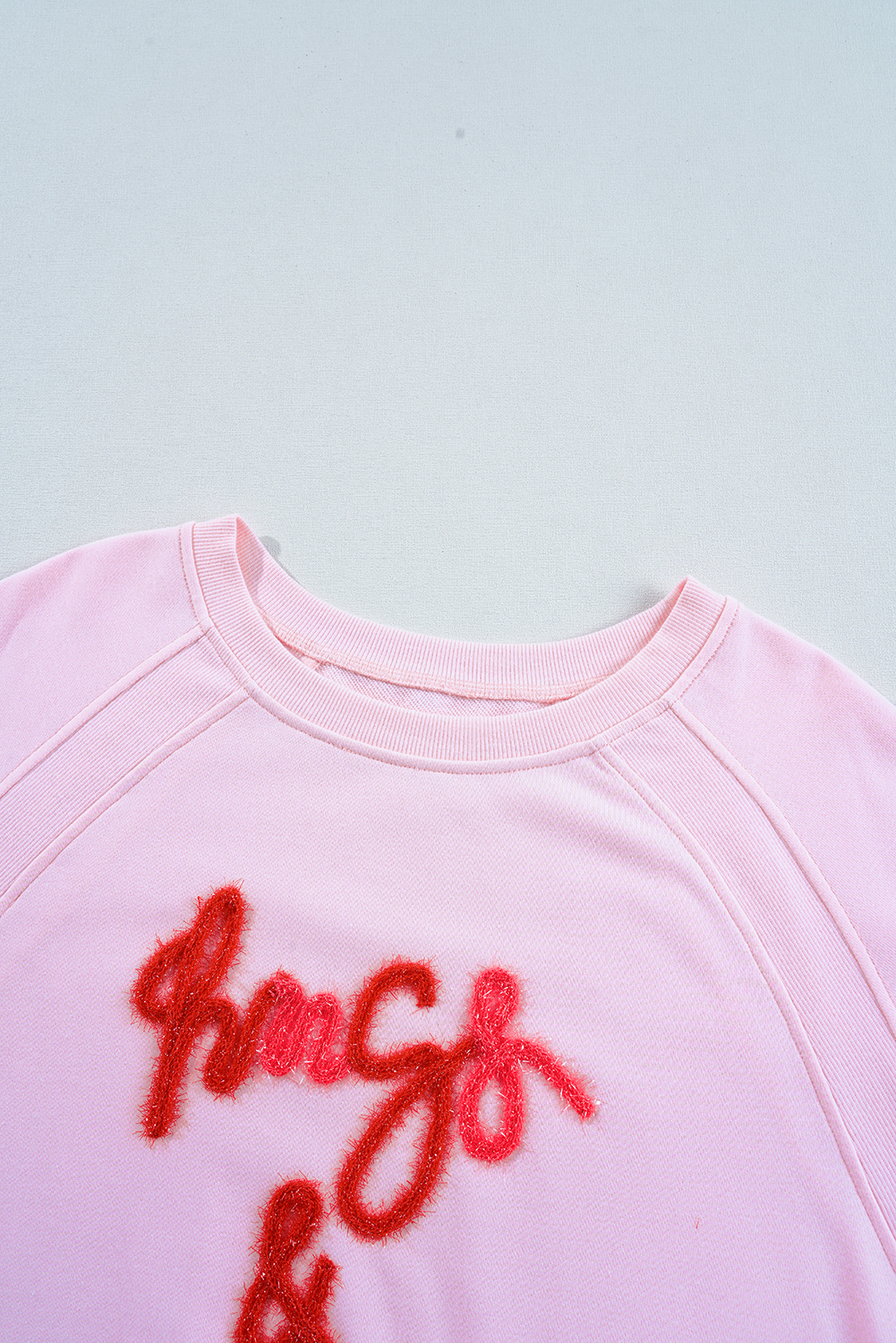 Pink Hugs and Kisses Pop Up Embroidered Raglan Sleeve Sweatshirt - loveforevers