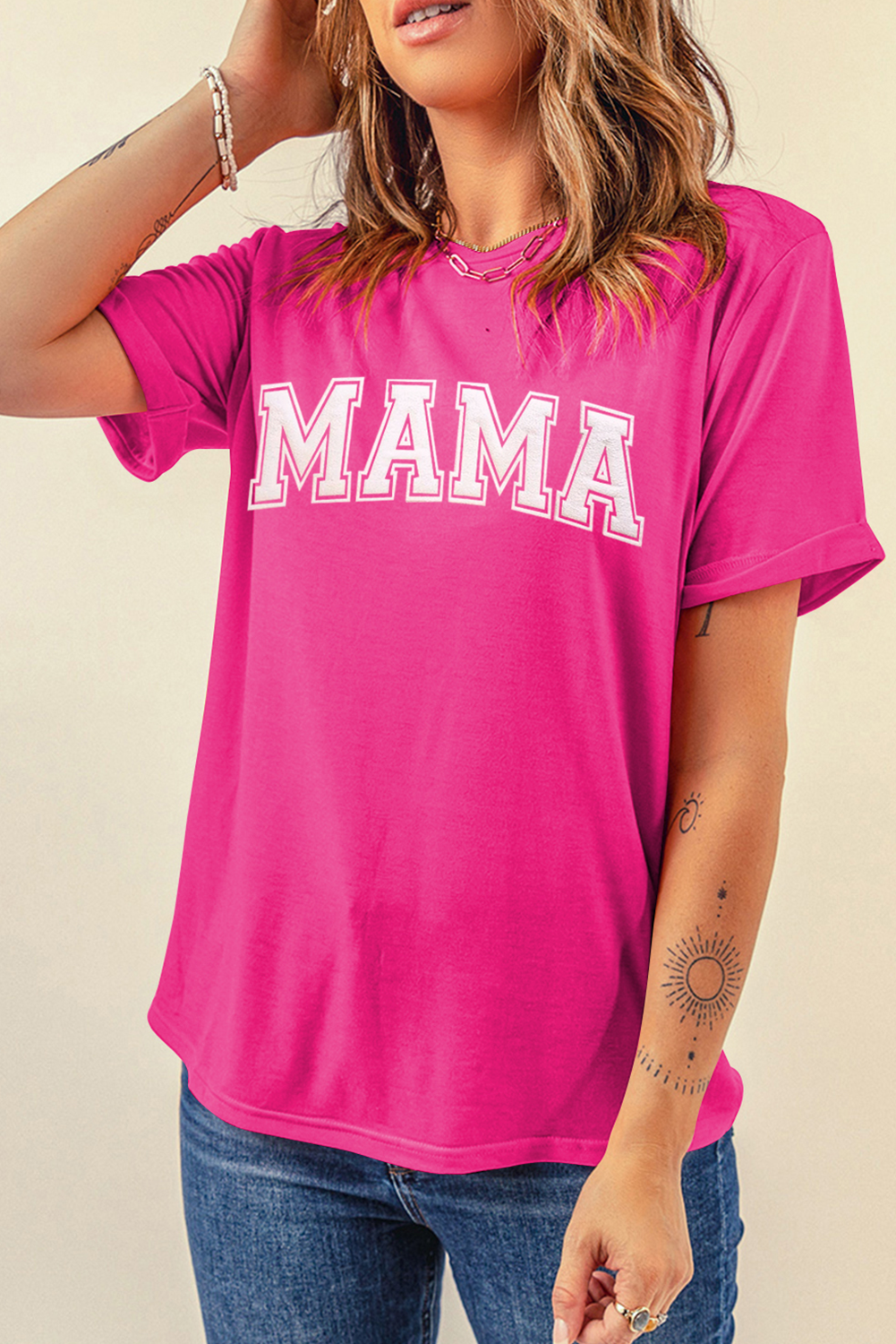 Rose Red MAMA Graphic Crew Neck Tee - loveforevers