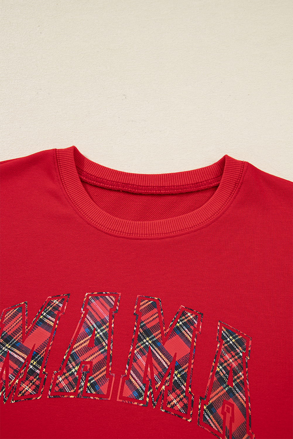 Red Plaid Mama Graphic Christmas Holiday Crewneck Pullover and Pants Two Piece Lounge Set - loveforevers