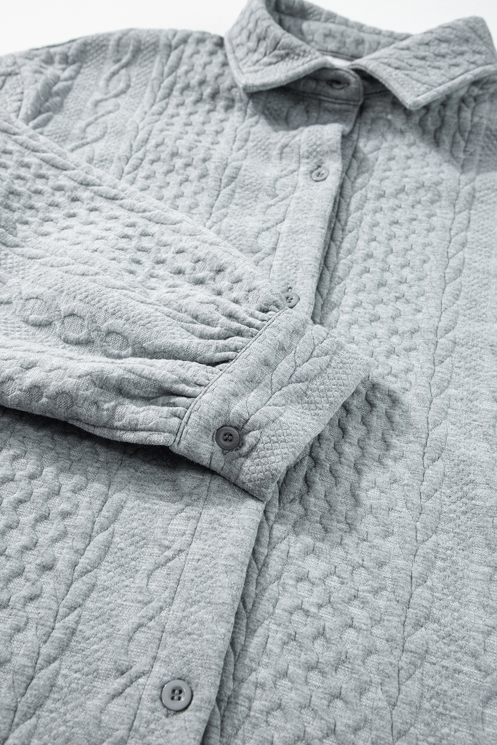 Sepia Rose Cable Texture Puff Sleeve Loose Shacket - loveforevers