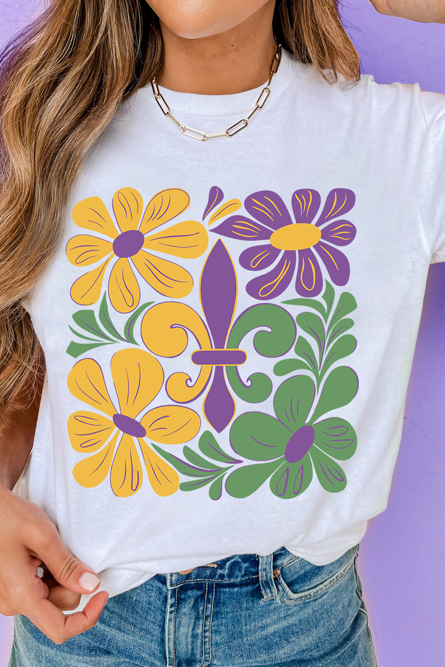 White Mardi Gras Flower Fleur de Lis Graphic Tee - loveforevers