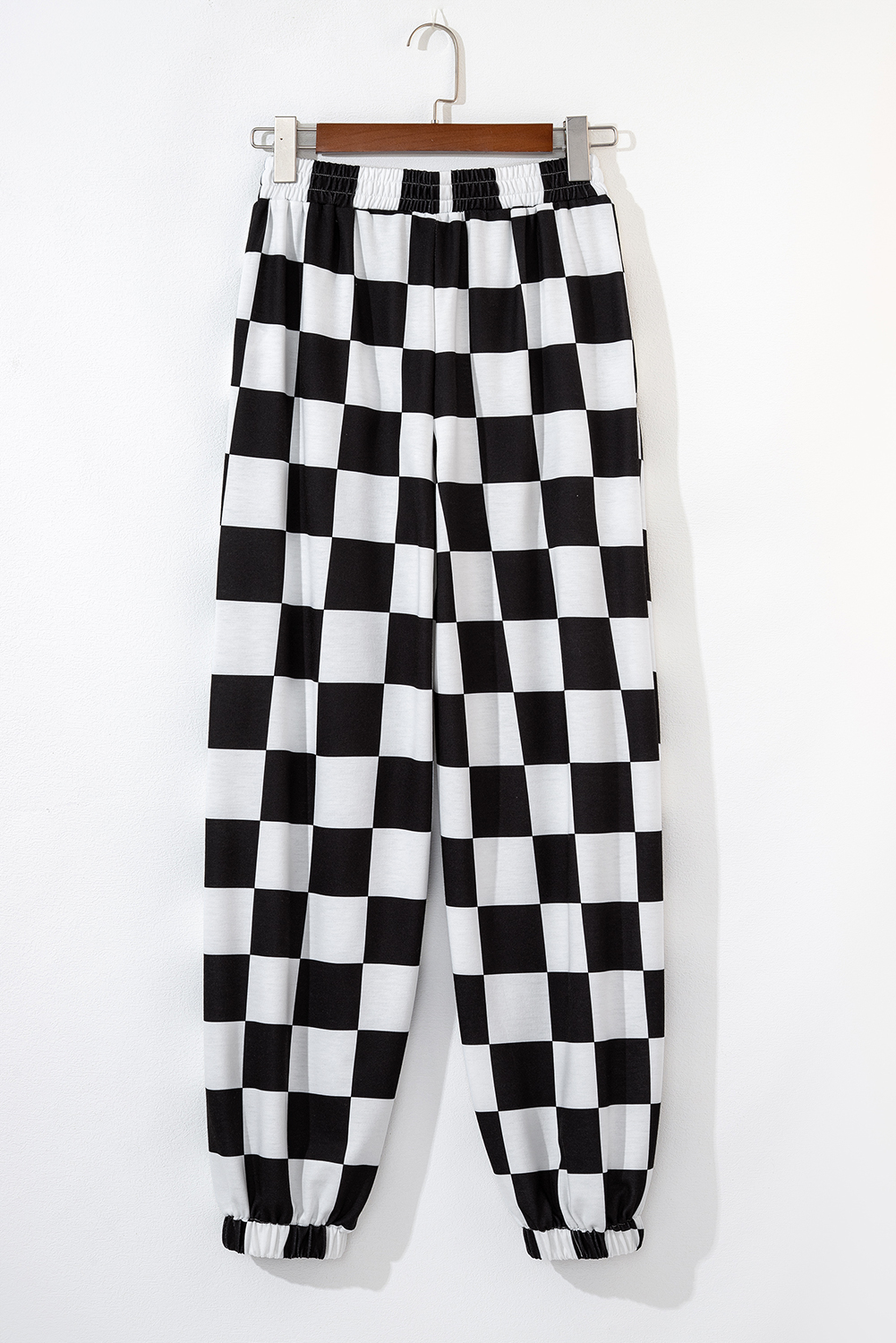 Black 2-Tone Checked Print High Waist Wide Leg Pants - loveforevers