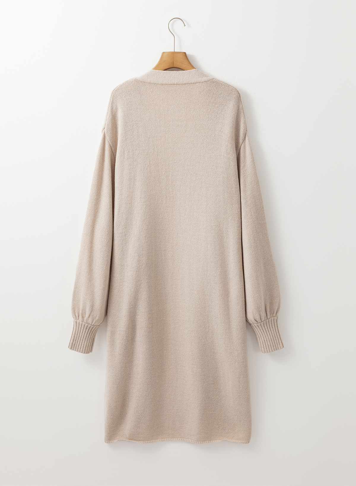Beige Side Pockets Open Front Long Knitted Cardigan - loveforevers