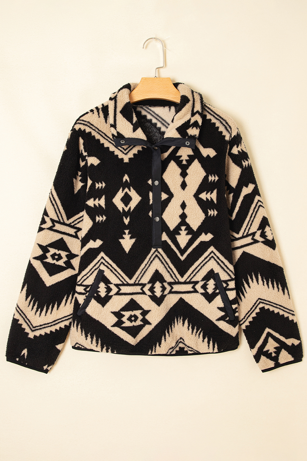 Black Western Aztec Half Placket Plush Sweatshirt - loveforevers