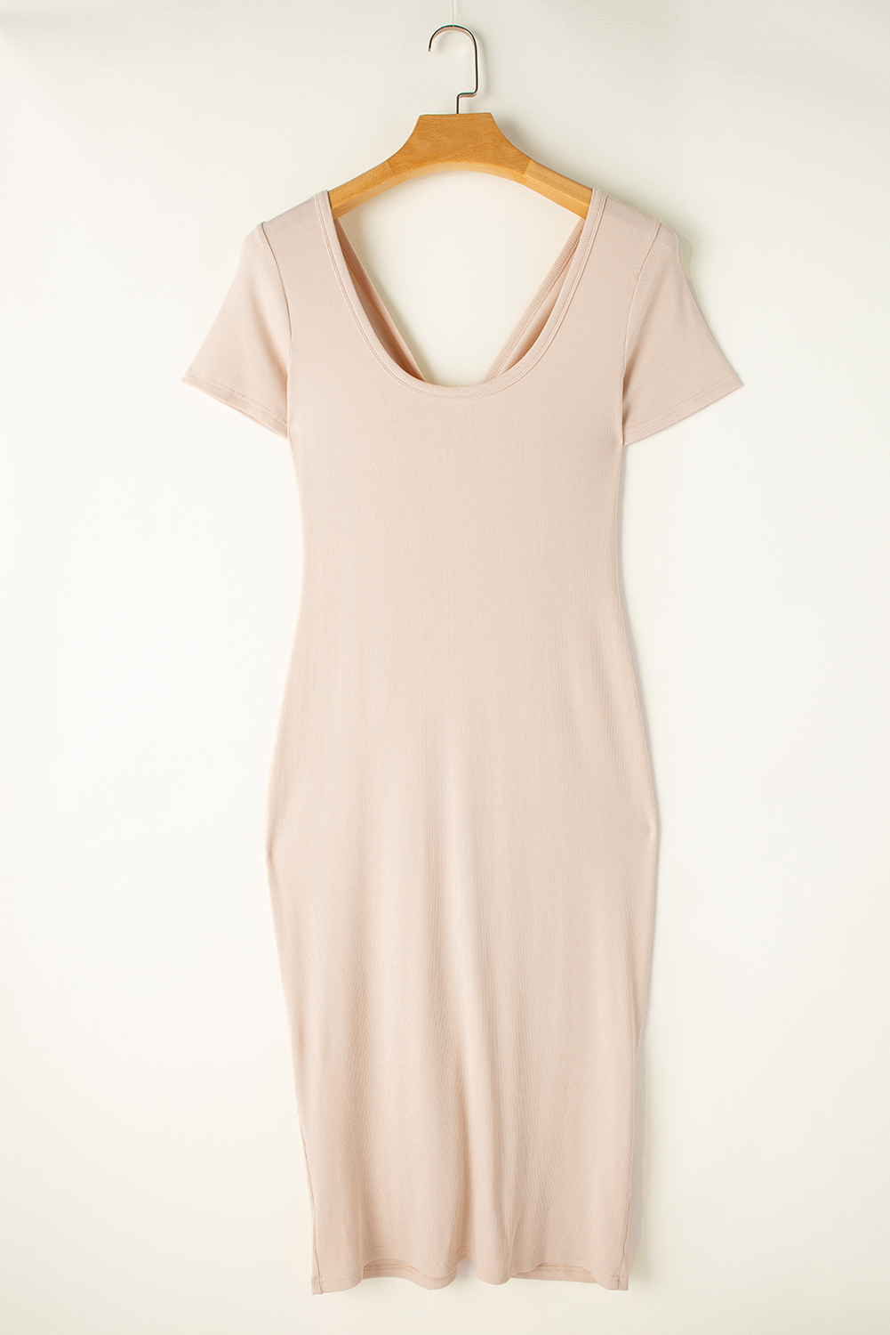 Beige V Neck Ruched Button Front French T-shirt Dress - loveforevers