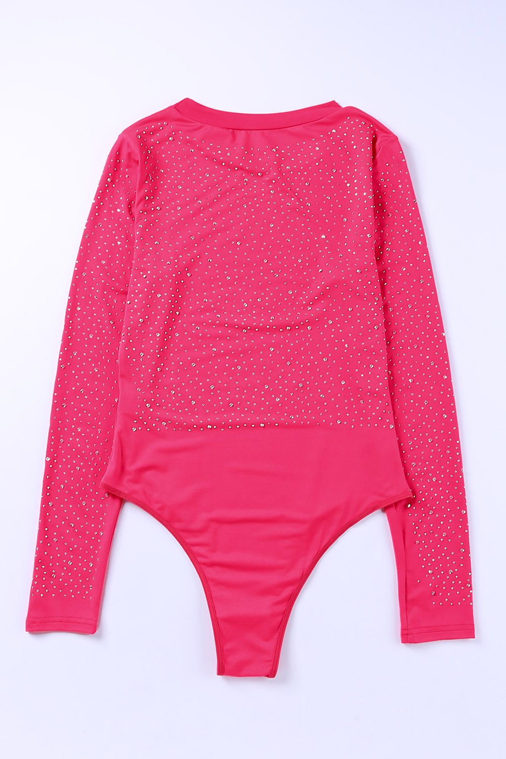 Rose Rhinestone O-neck Long Sleeve Bodysuit - loveforevers