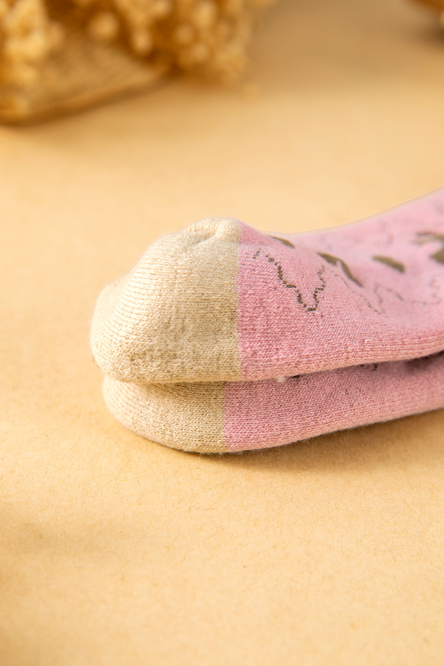 Pink Geometric Bow Heart Printed Ribbed Cuffs Winter Socks - loveforevers
