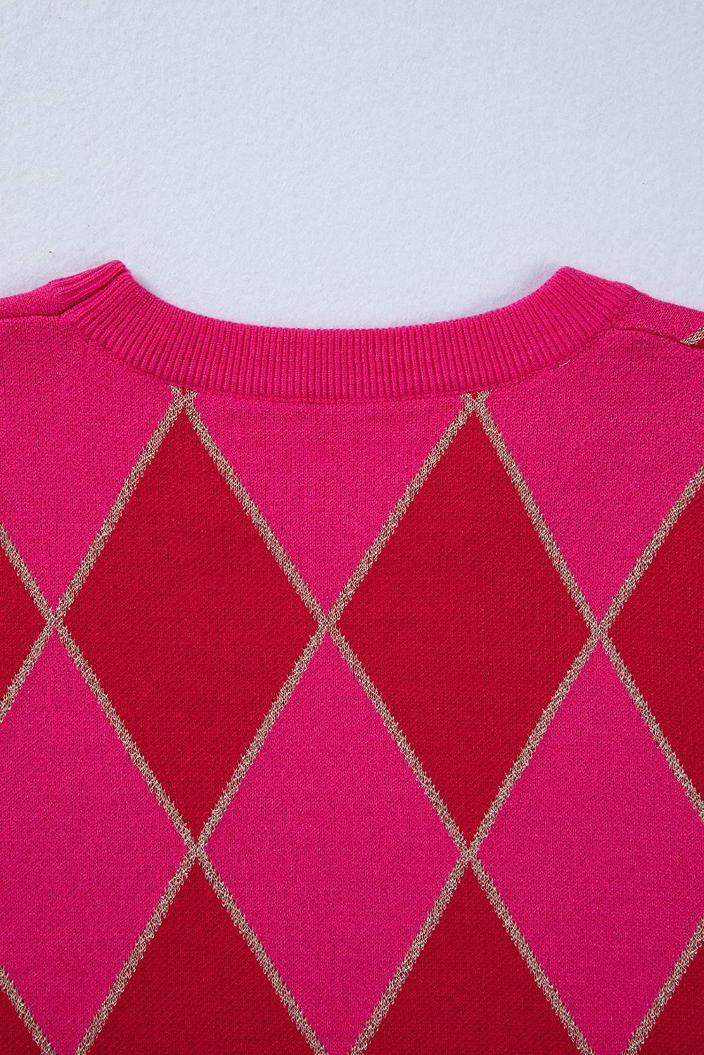 Rose Glitter Trim Rhombus Pattern Knit Sweater Vest - loveforevers