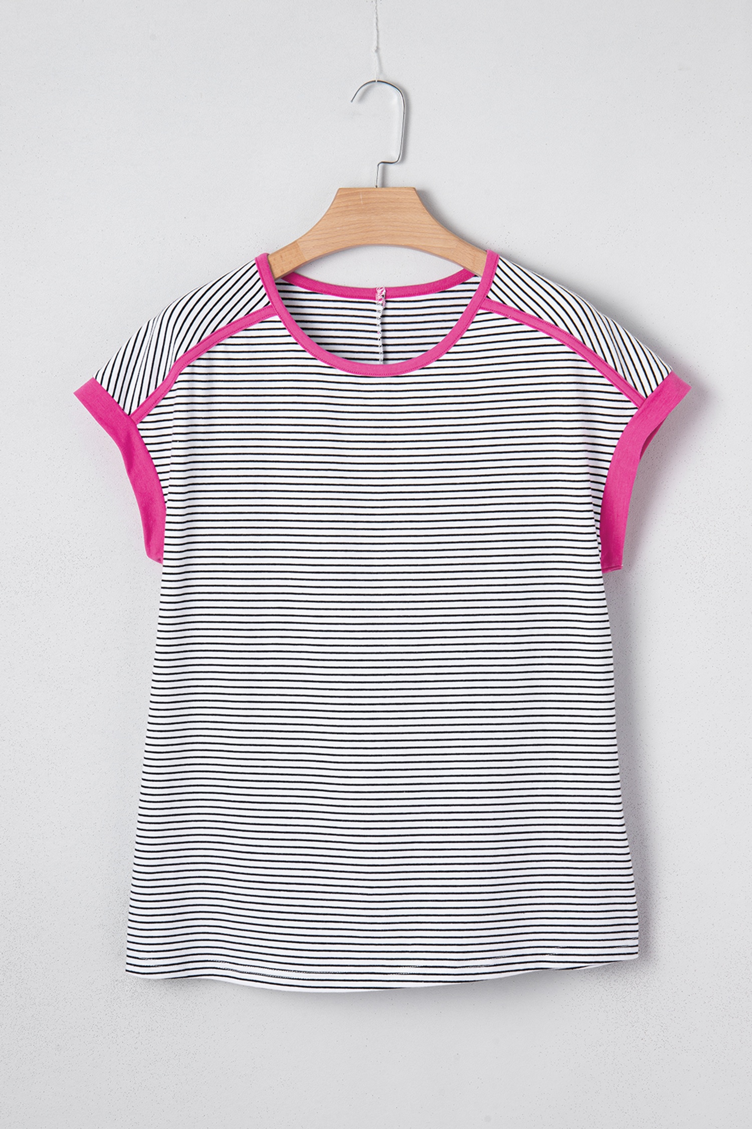 Rose Stripe Contrast Trim Round Neck Summer T Shirt - loveforevers